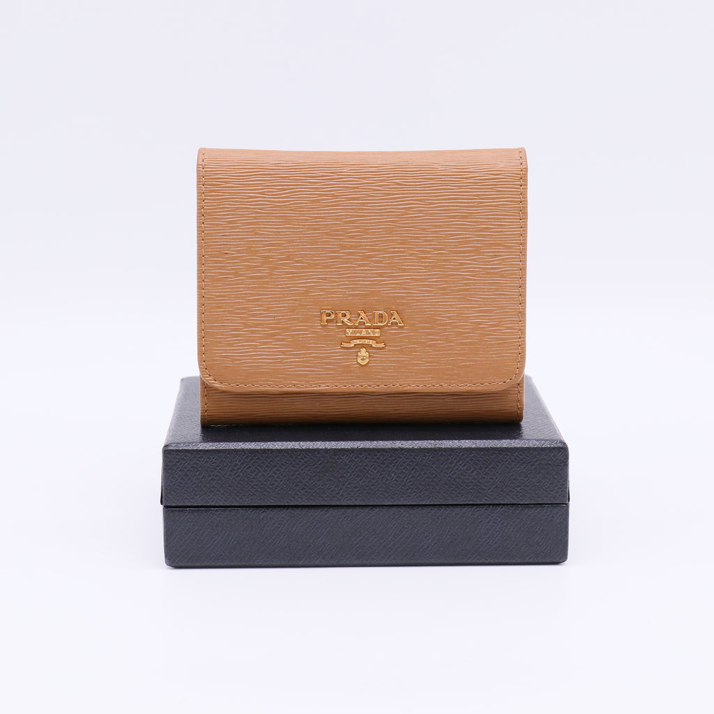 Prada Tan Vittello Move Leather Trifold Wallet W22580