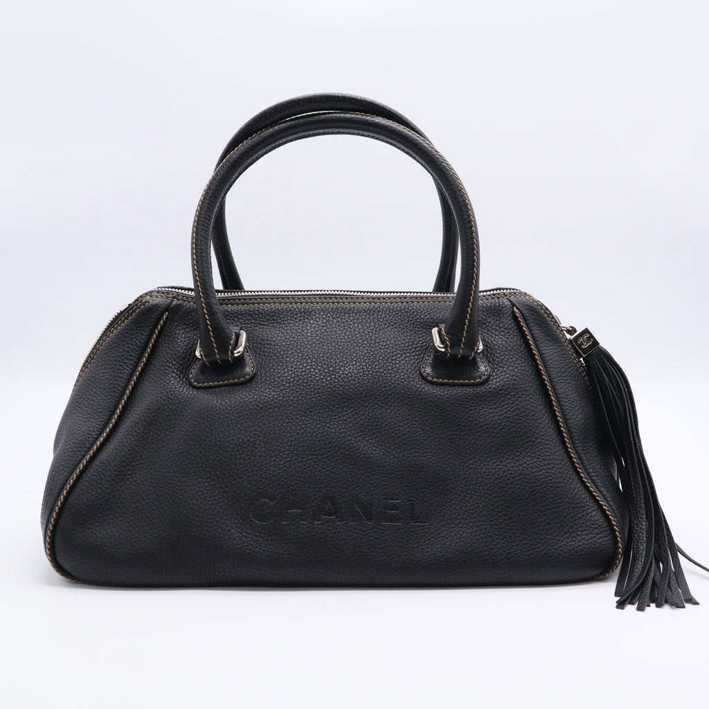Chanel Black Leather LAX Tassel Bowler Bag  Twins LDJ2819