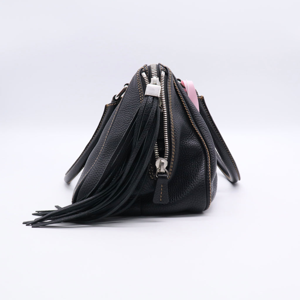 Chanel Black Leather LAX Tassel Bowler Bag  Twins LDJ2819