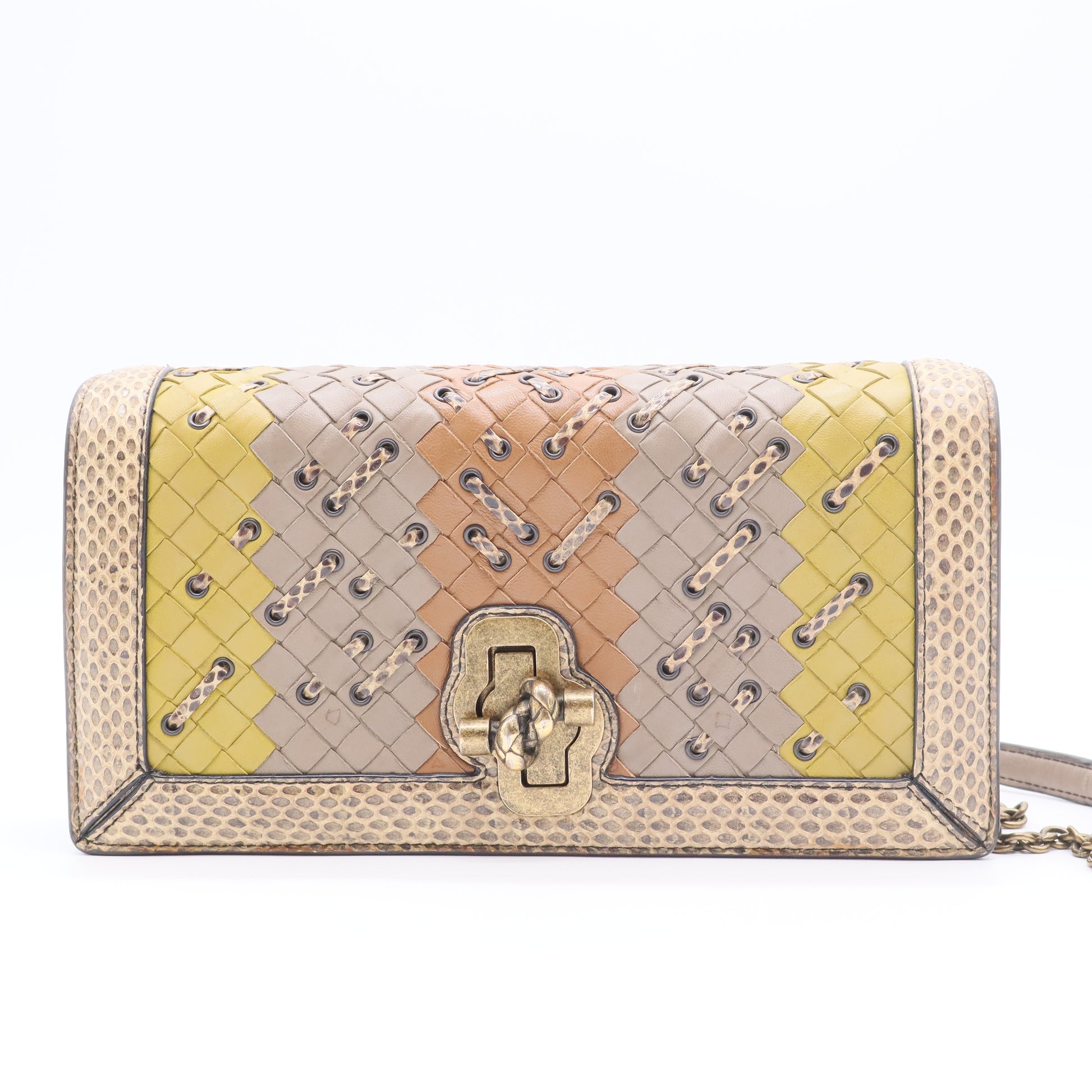 Club Stitch Olimpia Knot Flap Bag Intrecciato Nappa and Snakeskin wallet for Gisel