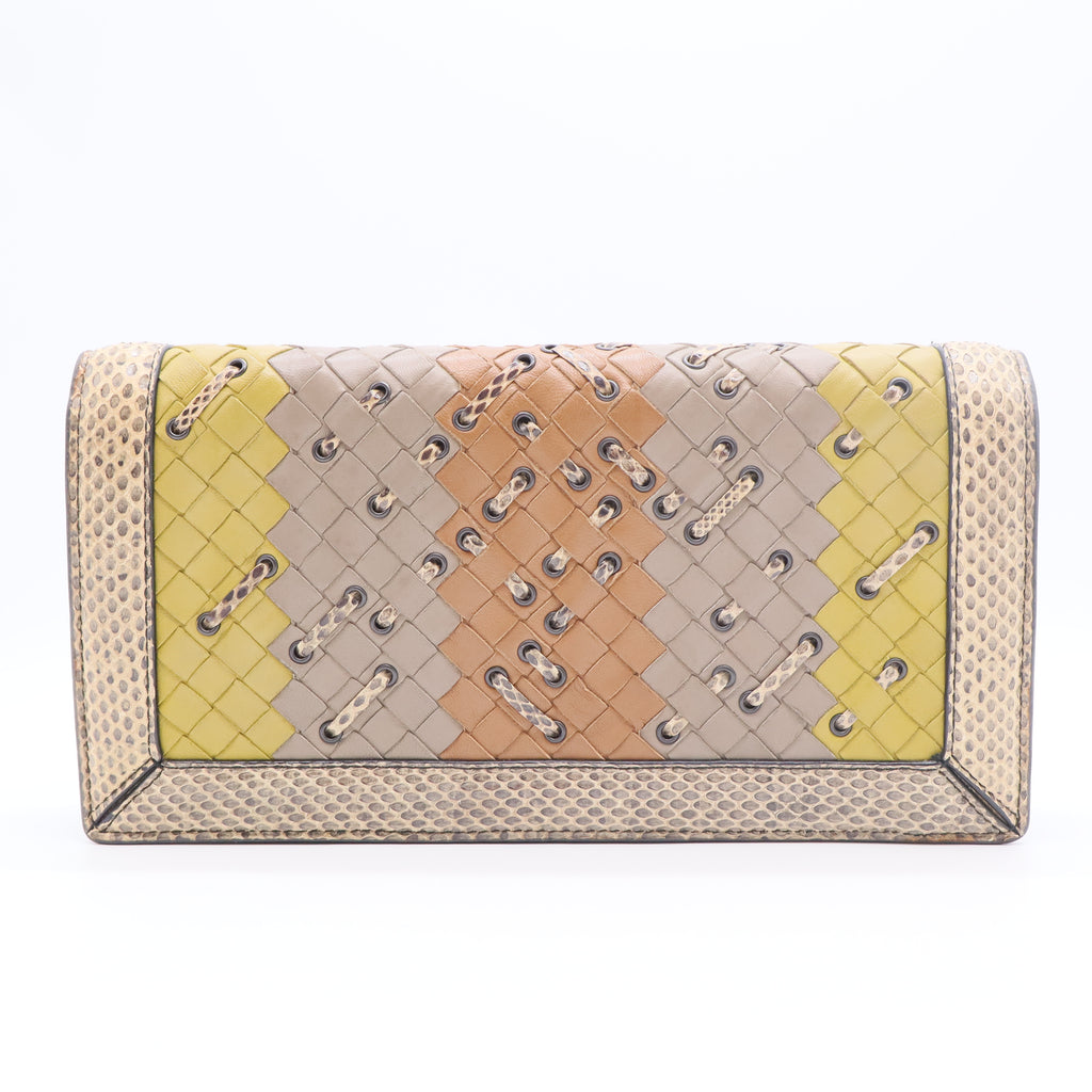Club Stitch Olimpia Knot Flap Bag Intrecciato Nappa and Snakeskin wallet for Gisel