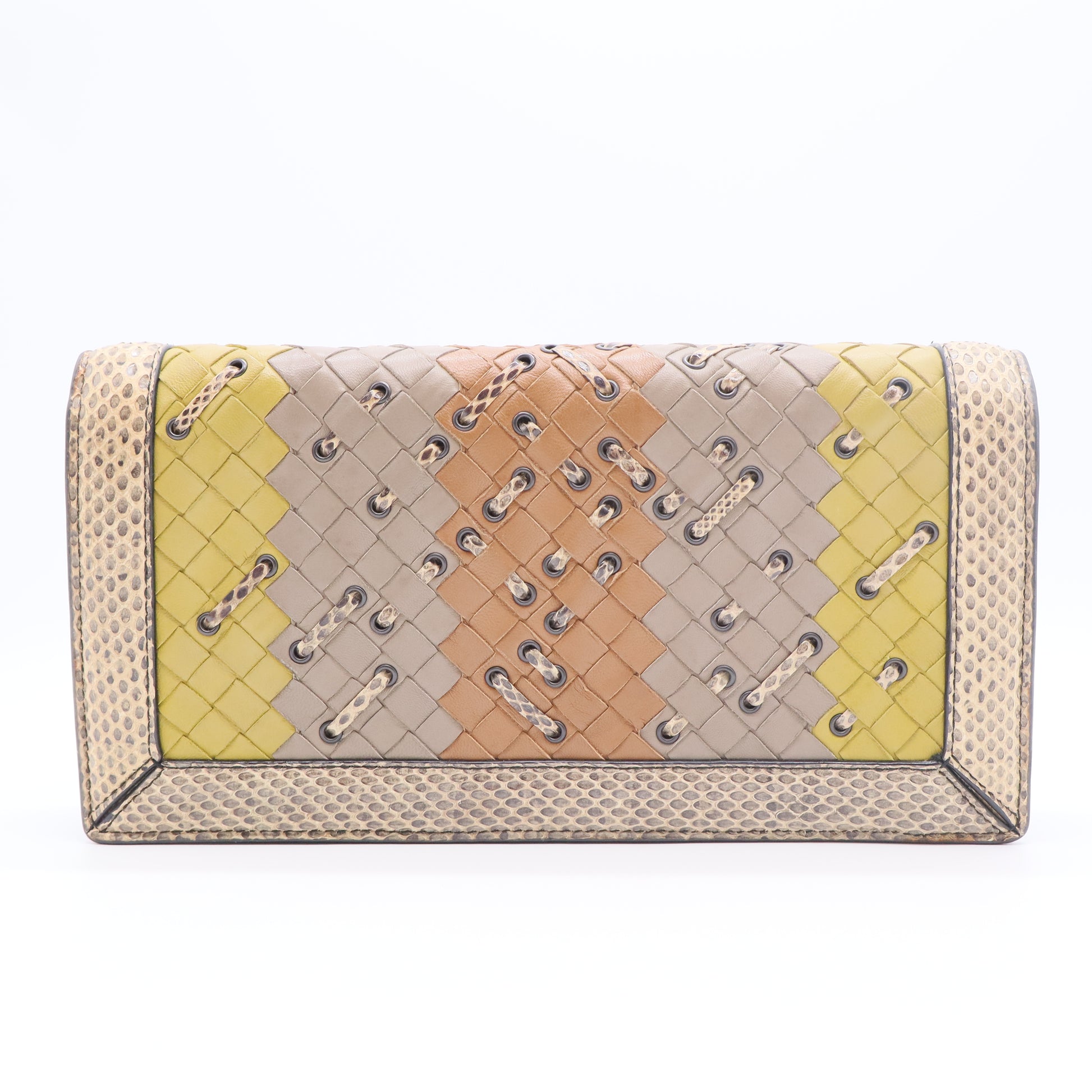 Club Stitch Olimpia Knot Flap Bag Intrecciato Nappa and Snakeskin wallet for Gisel
