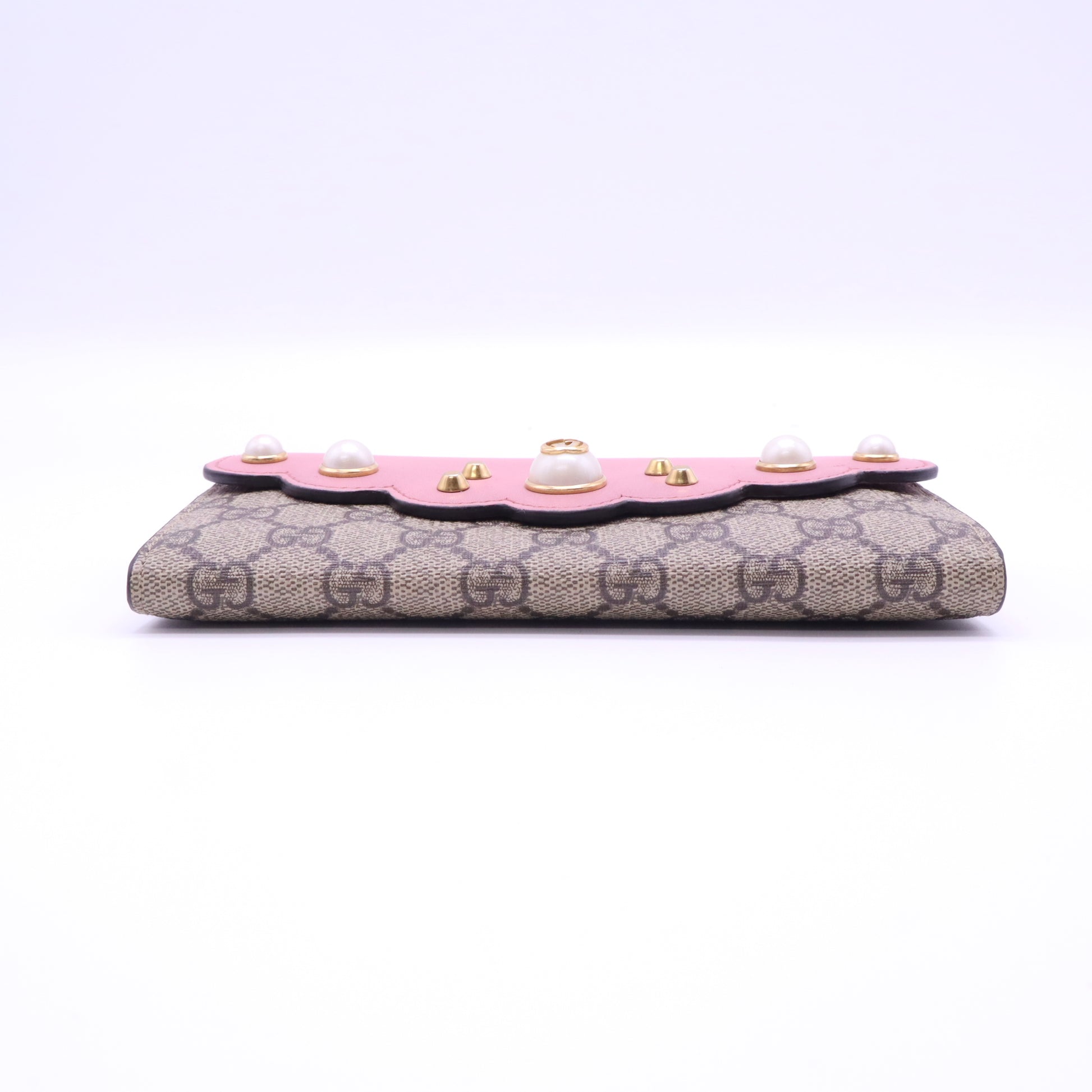 Gucci GG Supreme Pearl Scalloped Continental Wallet Pink W21384
