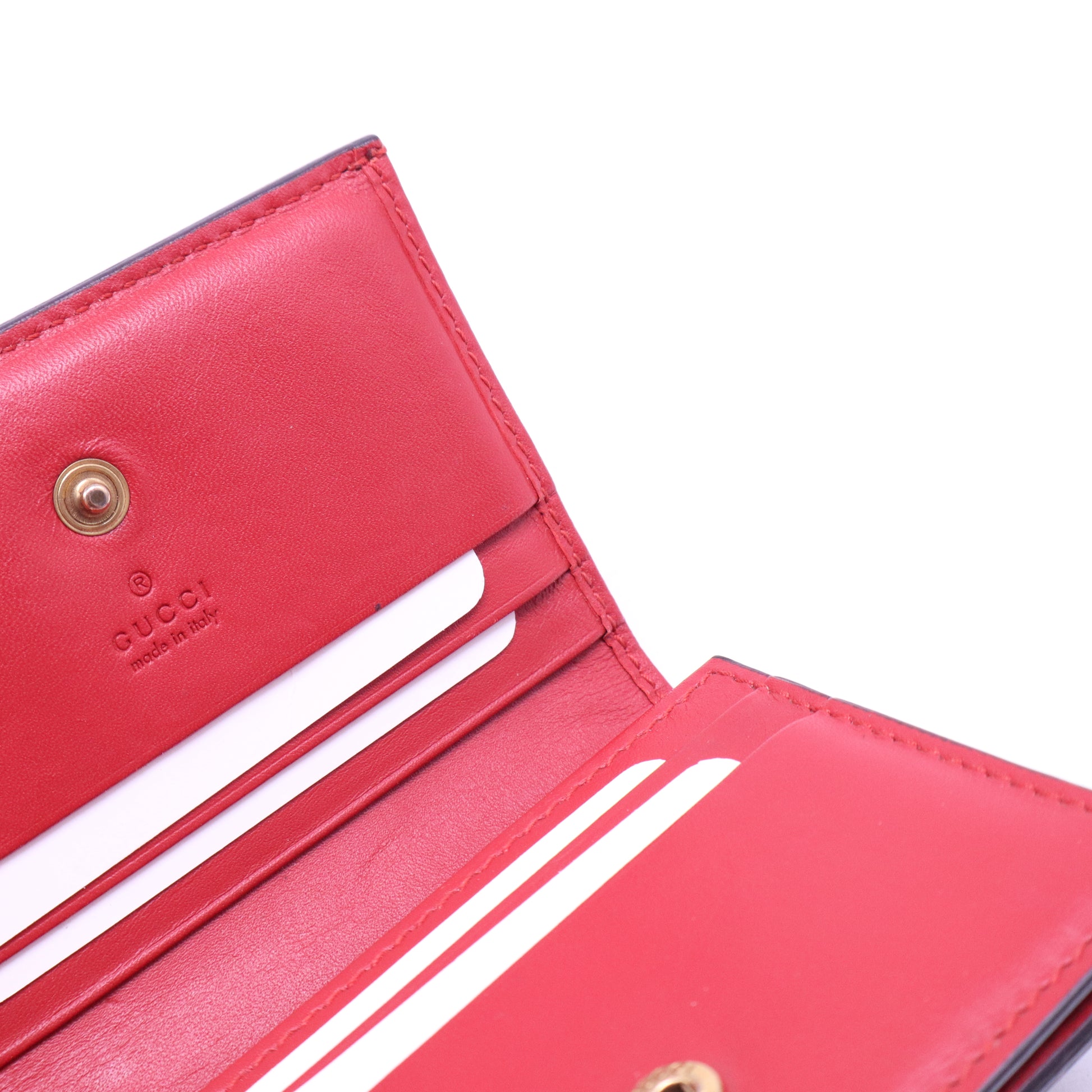 GG Supreme Monogram Cherry Embellished Card Case Wallet Hibiscus Red W20862