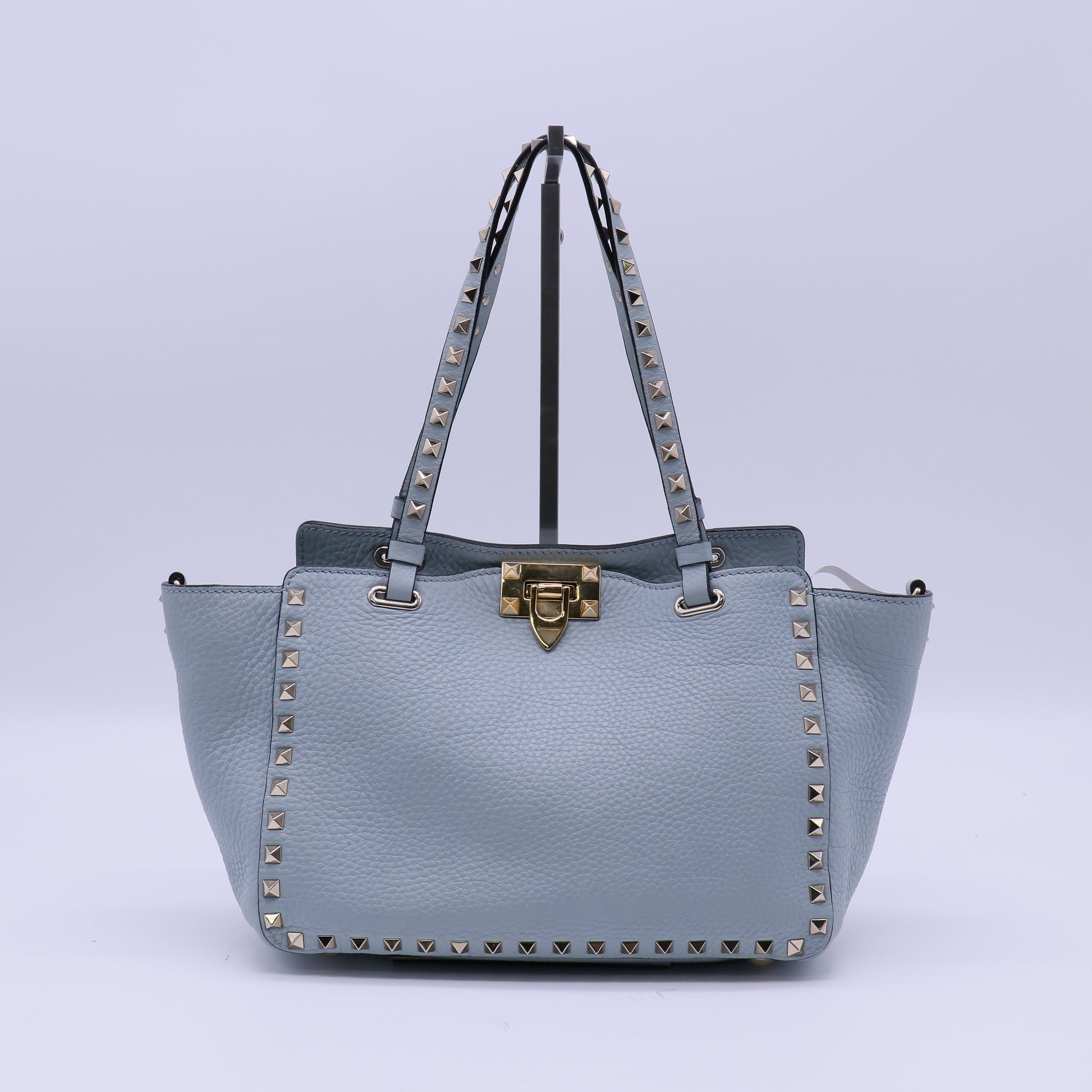 Valentino Garavani Calfskin Medium Rockstud Tote Blue twins B20345