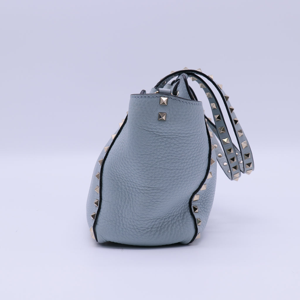 Valentino Garavani Calfskin Medium Rockstud Tote Blue twins B20345