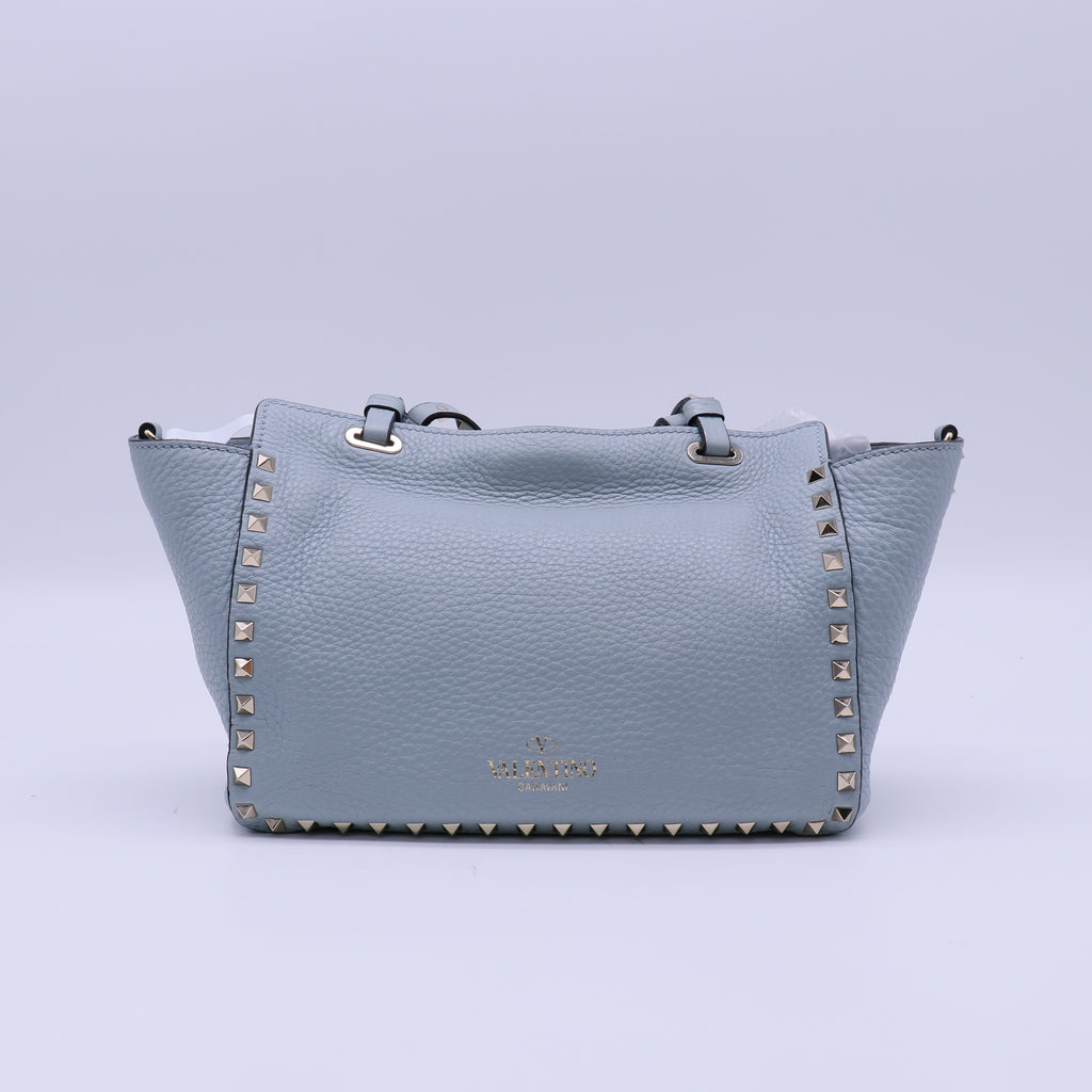 Valentino Garavani Calfskin Medium Rockstud Tote Blue twins B20345