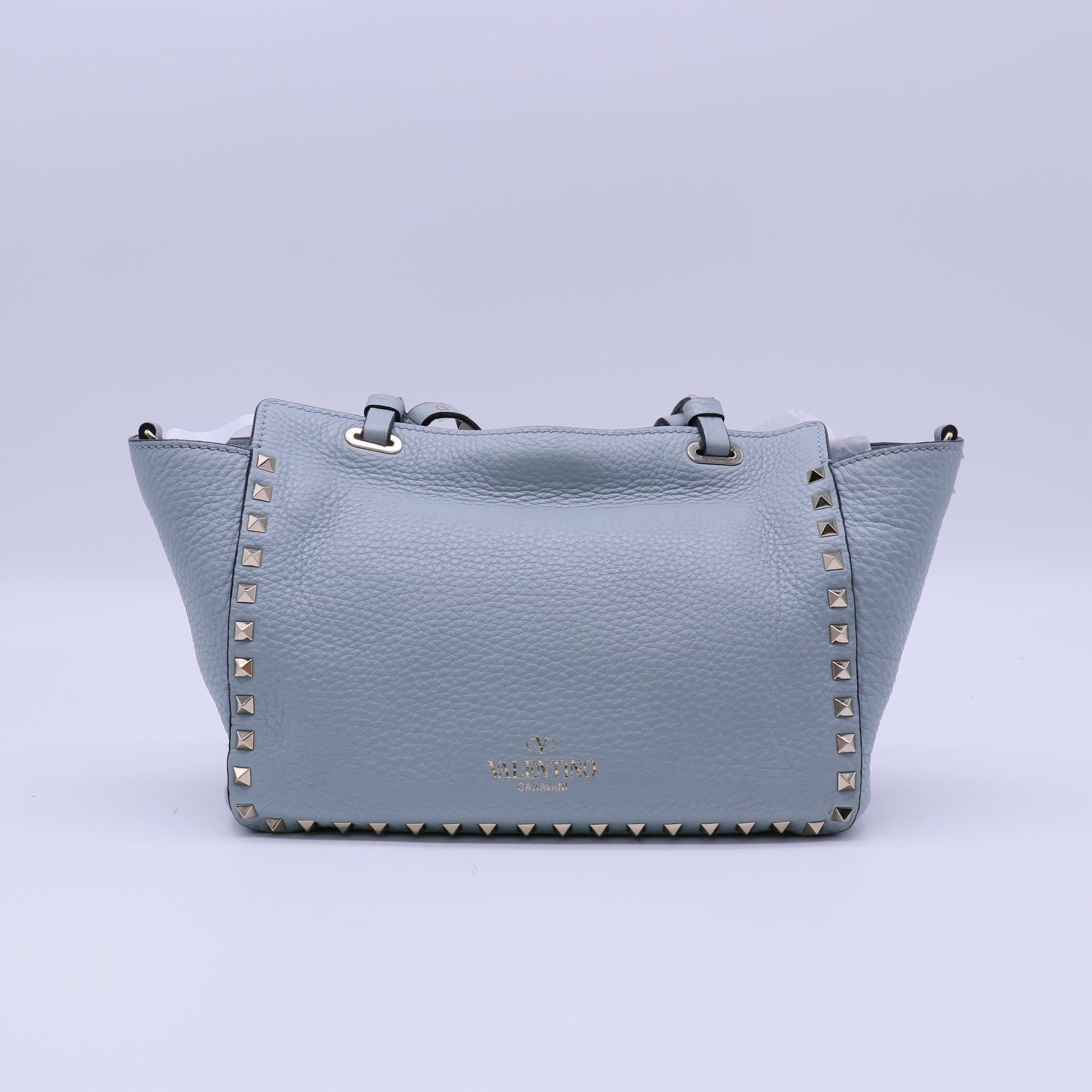 Valentino Garavani Calfskin Medium Rockstud Tote Blue twins B20345