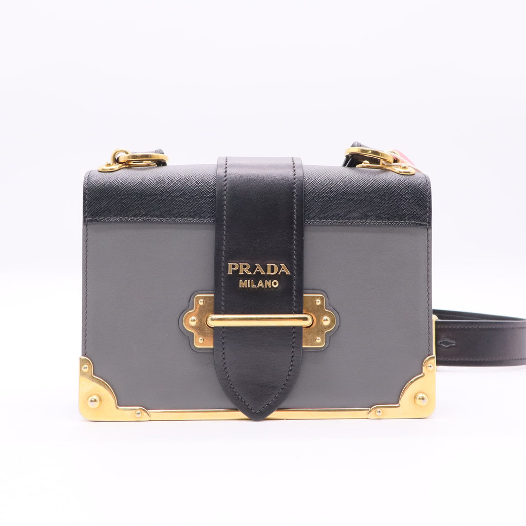 Prada Cahier Crossbody Bag Leather and Saffiano Leather Large Twins