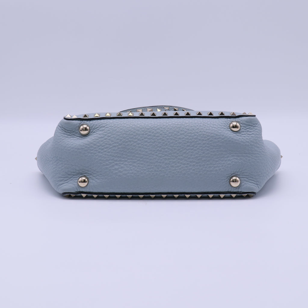 Valentino Garavani Calfskin Medium Rockstud Tote Blue twins B20345