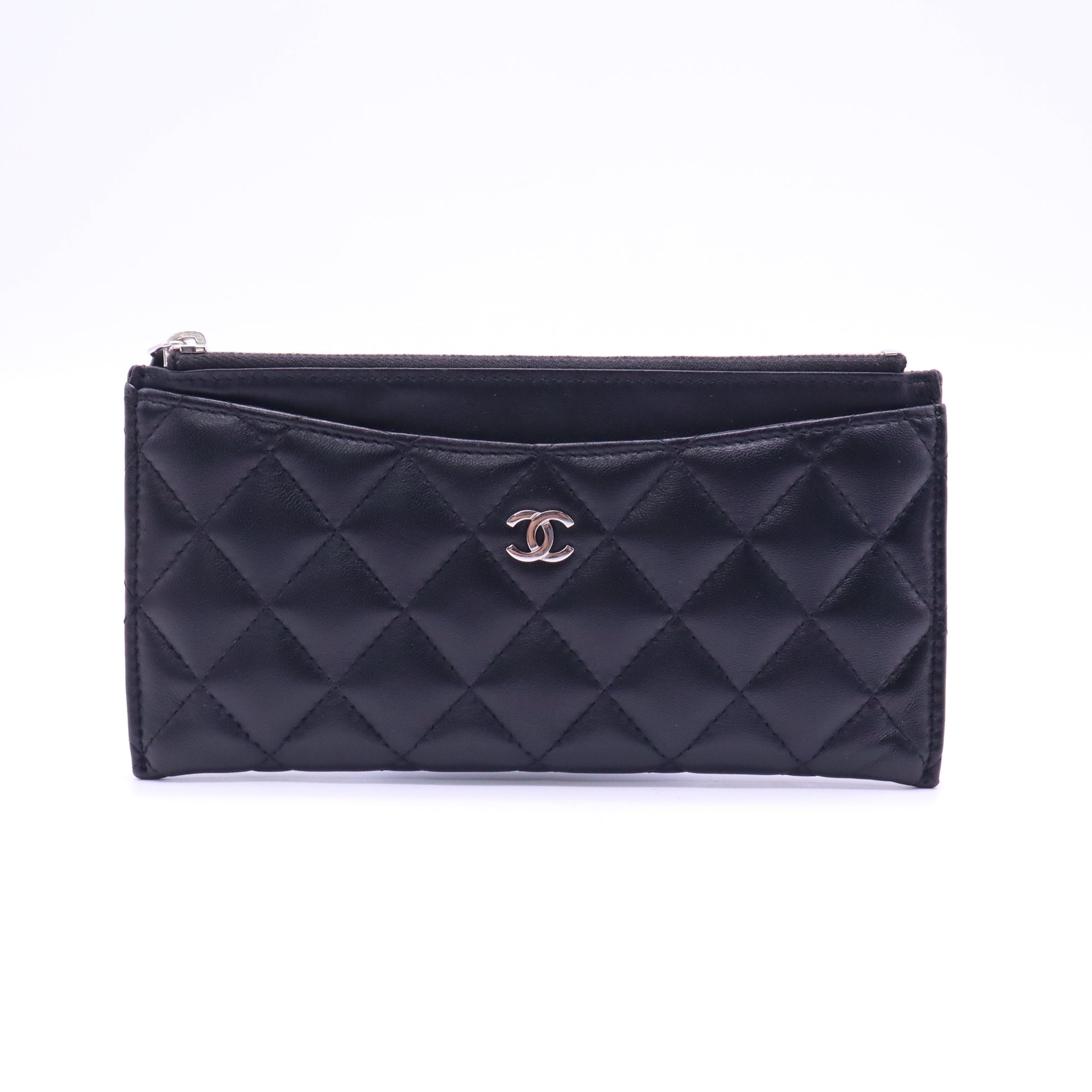 Lambskin Quilted Classic Zip Pouch Black W21401