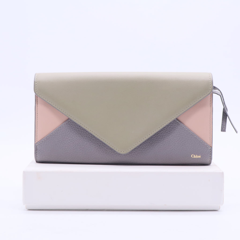 Green Grey Tricolor Leather Zip Envelope Wallet W20277
