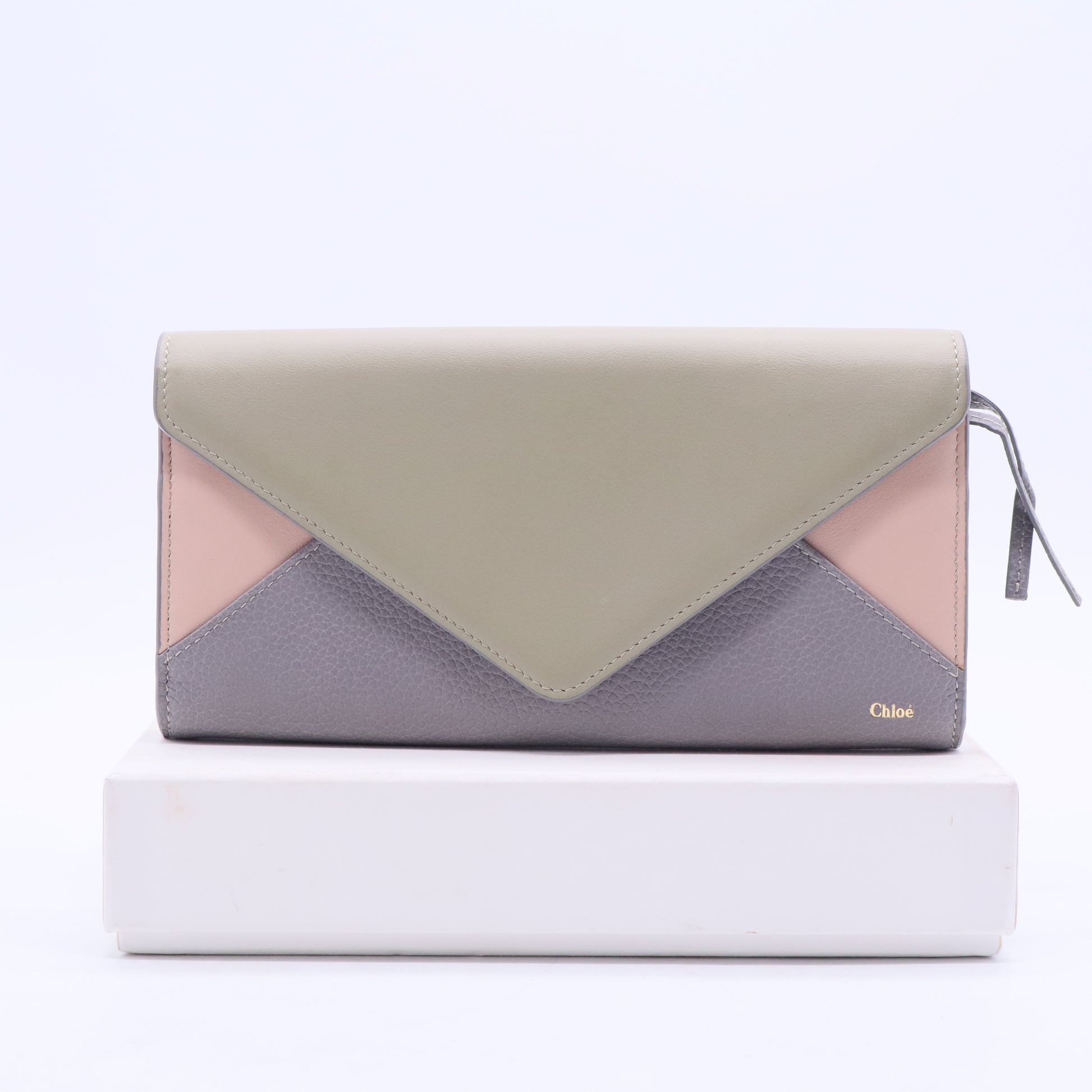Green Grey Tricolor Leather Zip Envelope Wallet W20277
