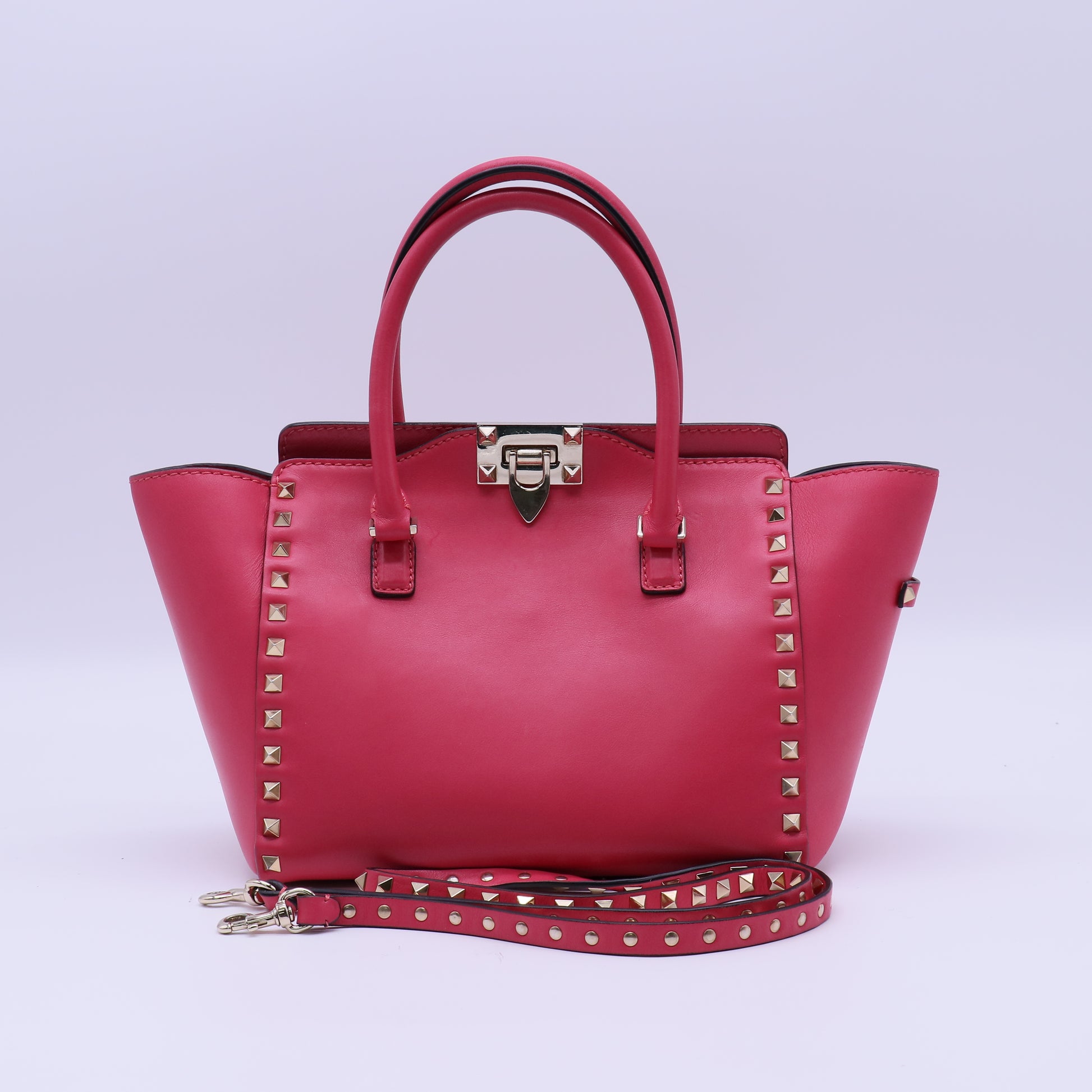 Valentino Pink Leather Rockstud Small Double Handle Tote Bag twins B21981