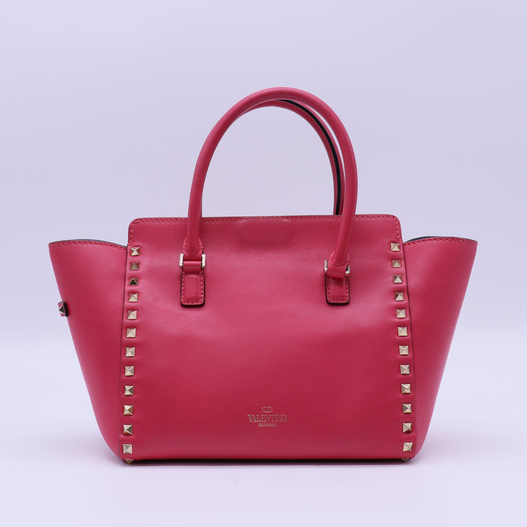 Valentino Pink Leather Rockstud Small Double Handle Tote Bag twins B21981