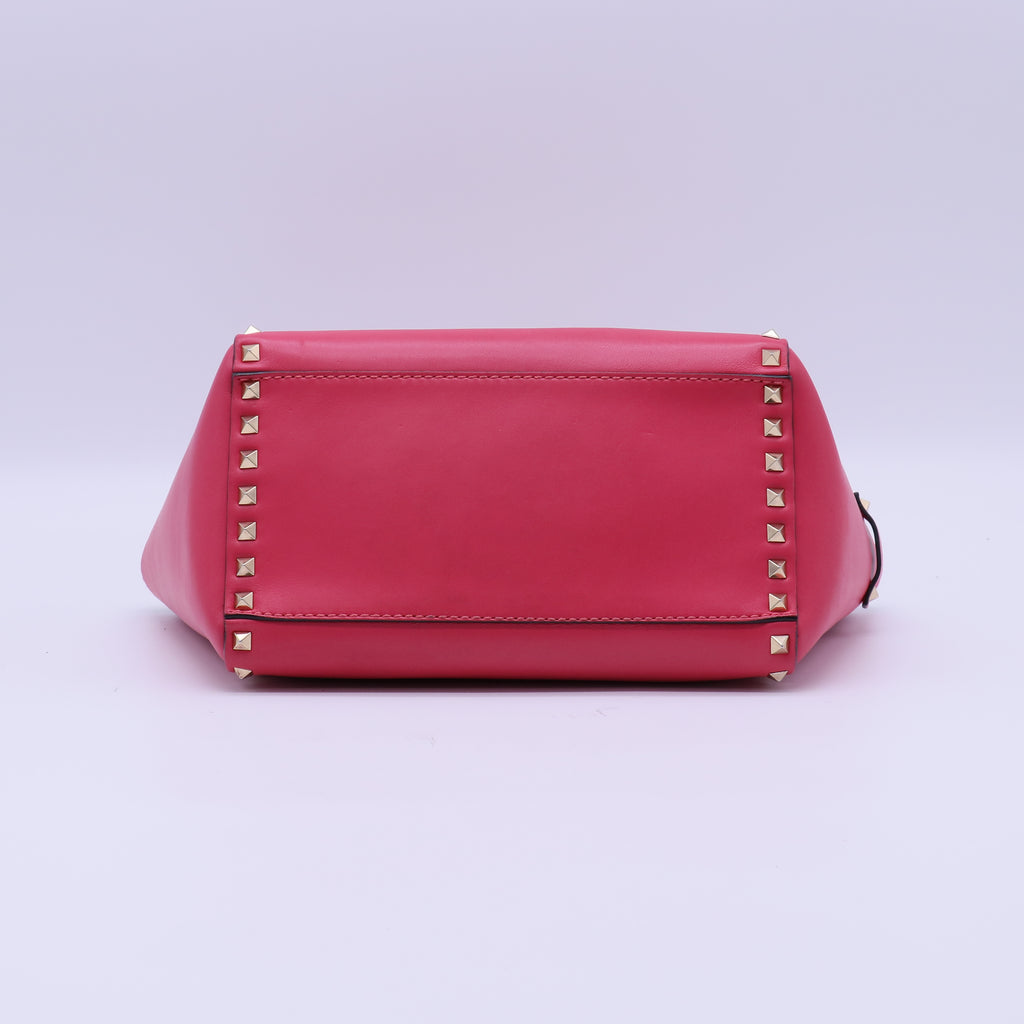 Valentino Pink Leather Rockstud Small Double Handle Tote Bag twins B21981