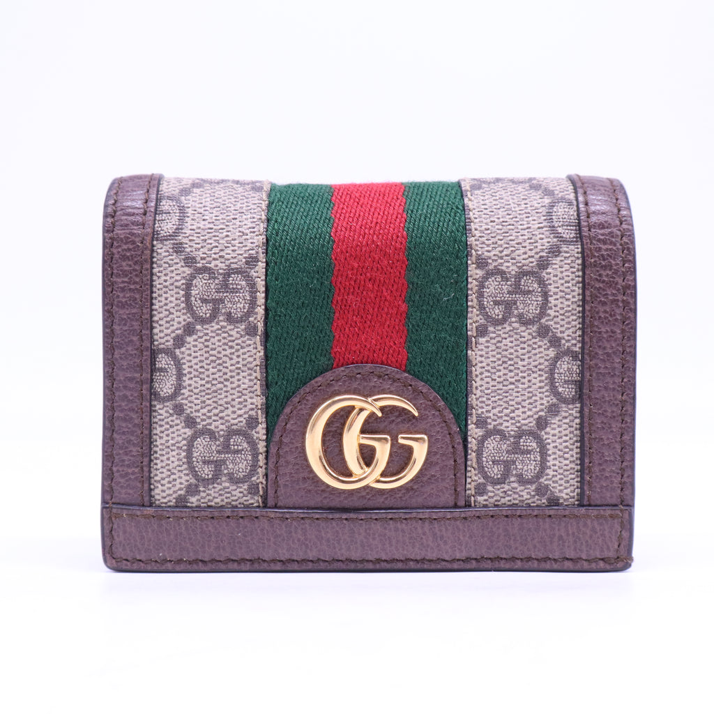 Beige/Brown GG Supreme Canvas and Leather Ophidia Web Compact Wallet W20864