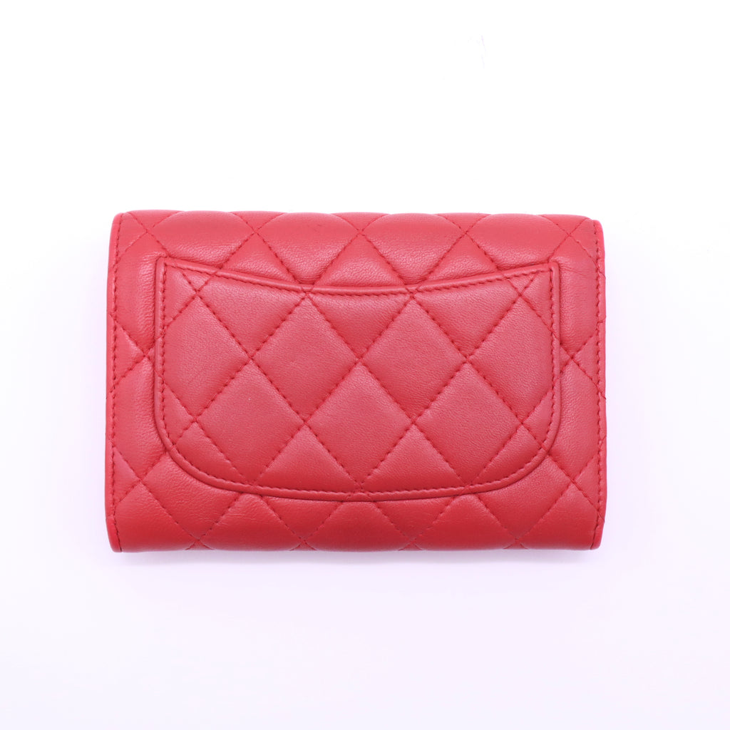 Chanel 19 Lambskin Quilted Flap Compact Wallet Red W21444