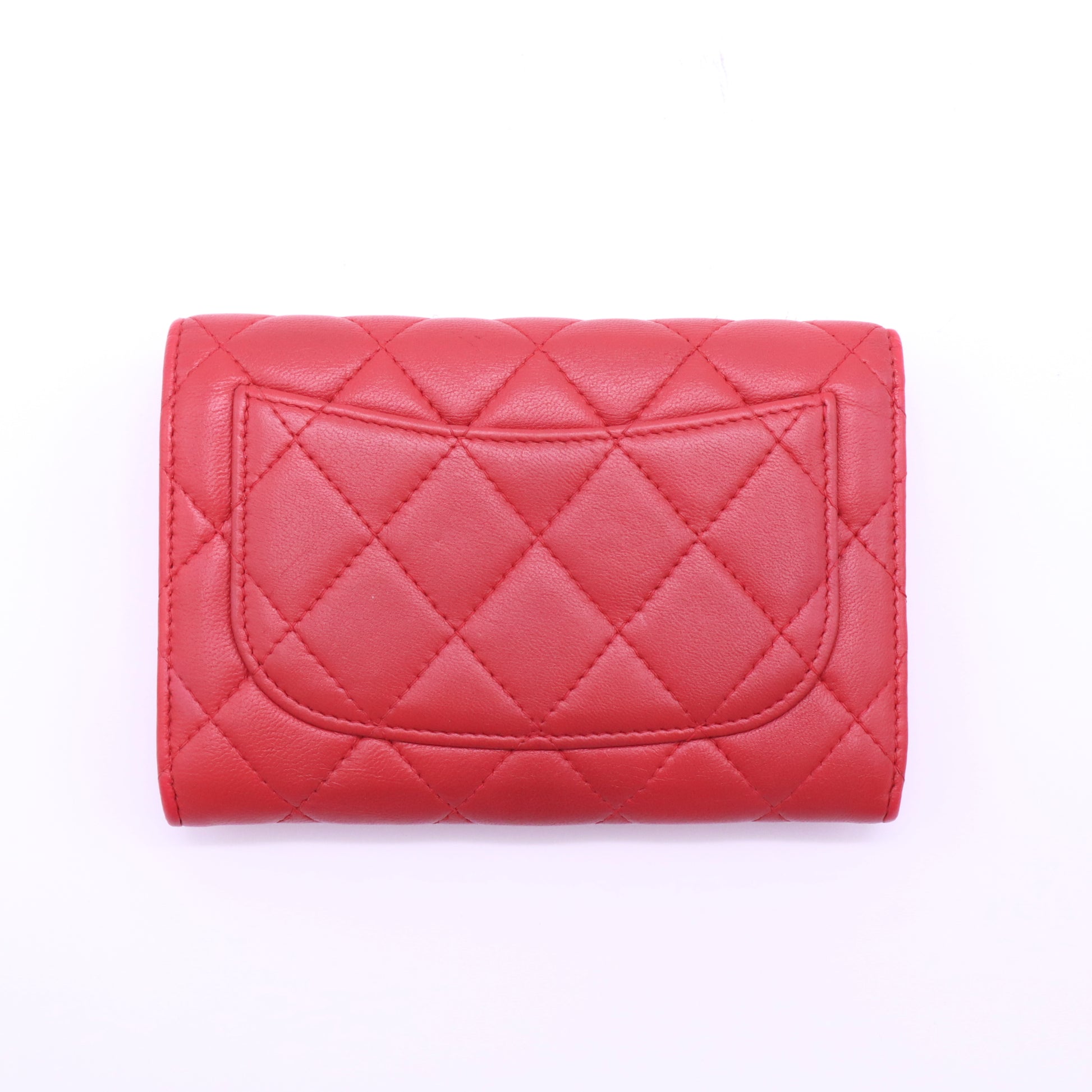 Chanel 19 Lambskin Quilted Flap Compact Wallet Red W21444