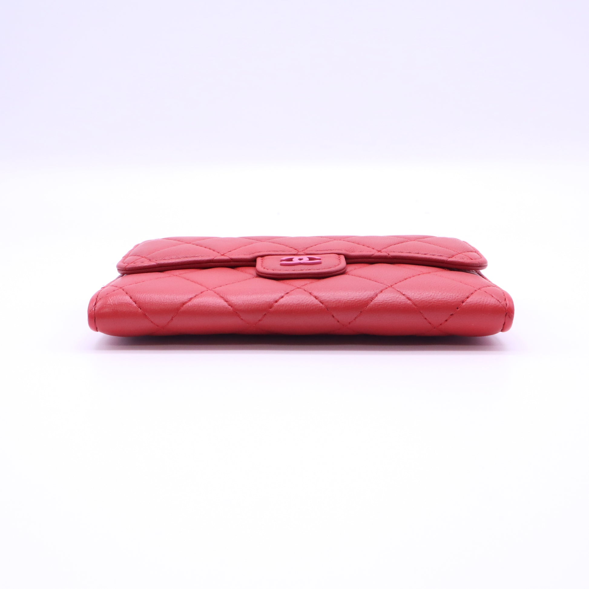 Chanel 19 Lambskin Quilted Flap Compact Wallet Red W21444