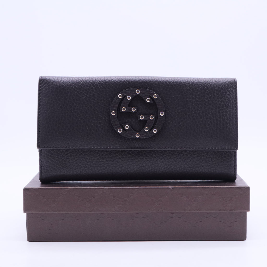 Black Leather Soho Studded Continental Wallet W20337