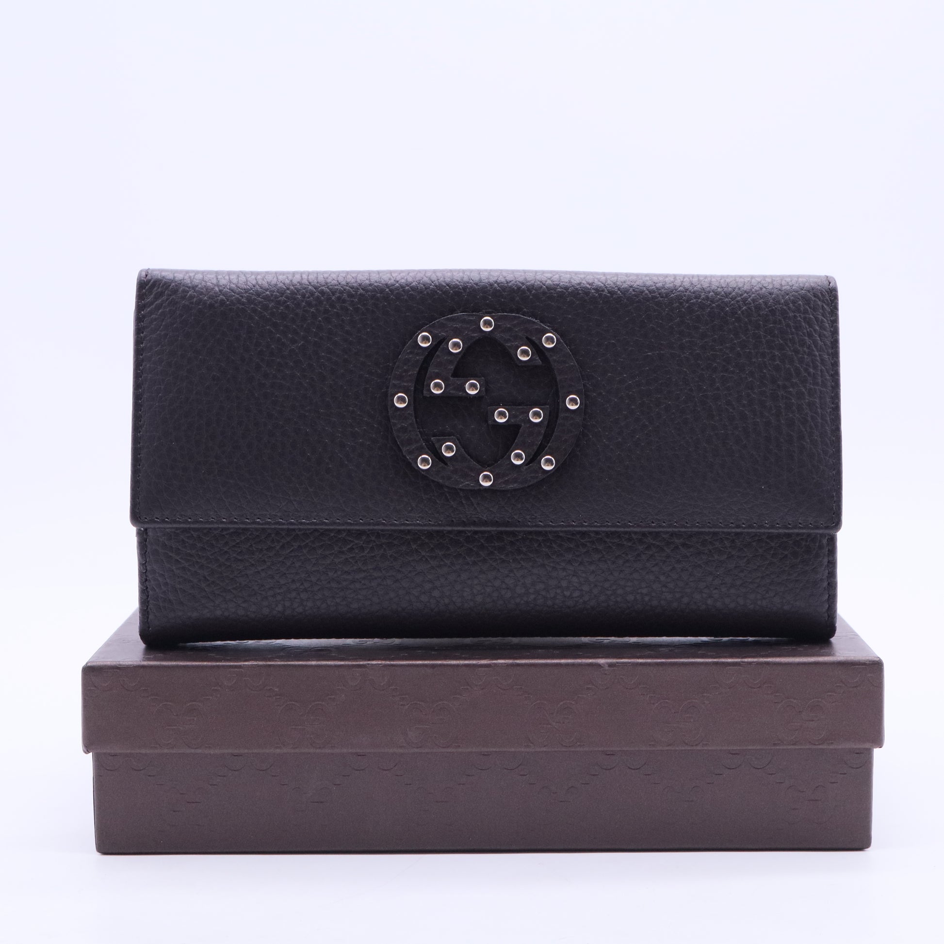 Black Leather Soho Studded Continental Wallet W20337