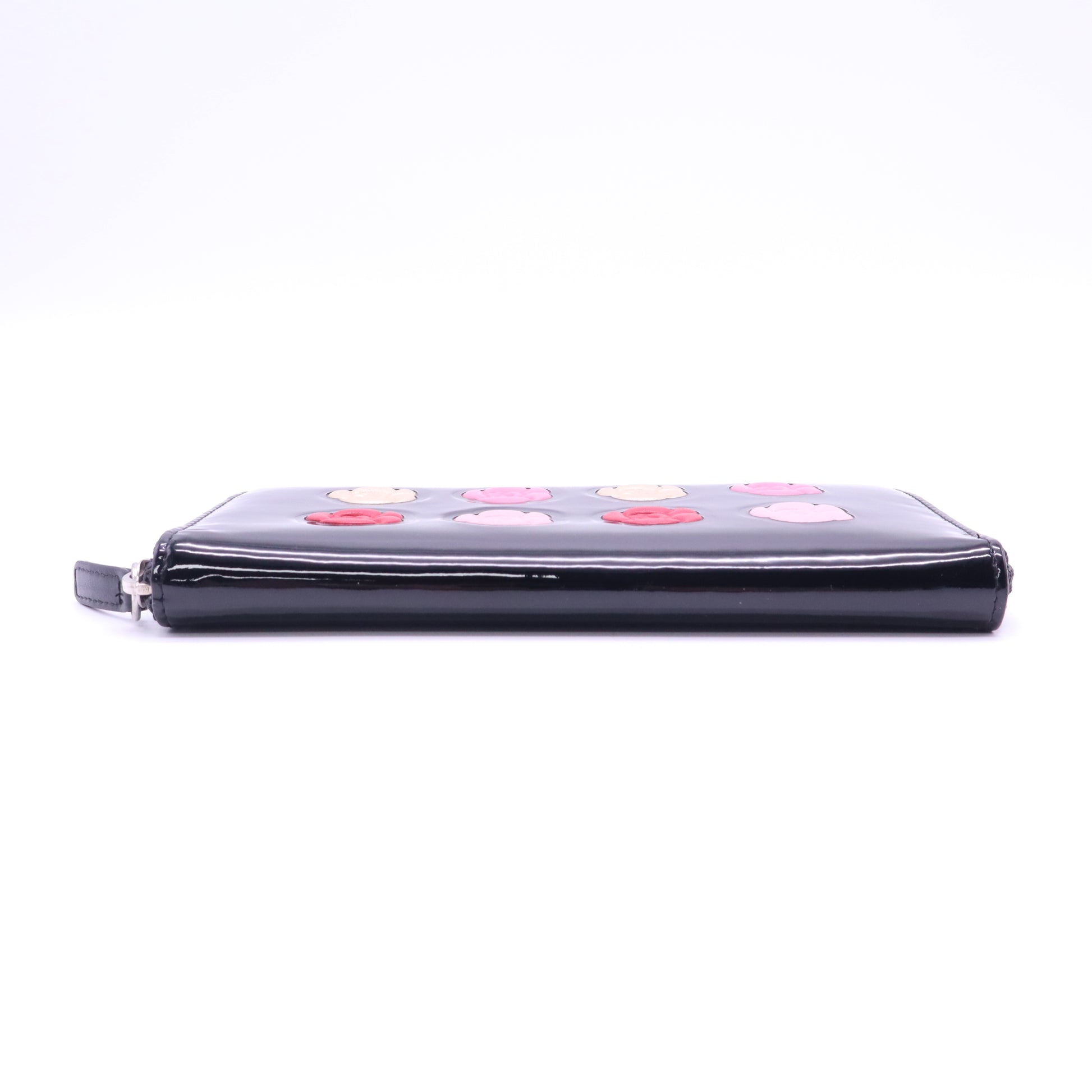 Chanel Cambon Line Patent Leather Zip Around Wallet Black W21316
