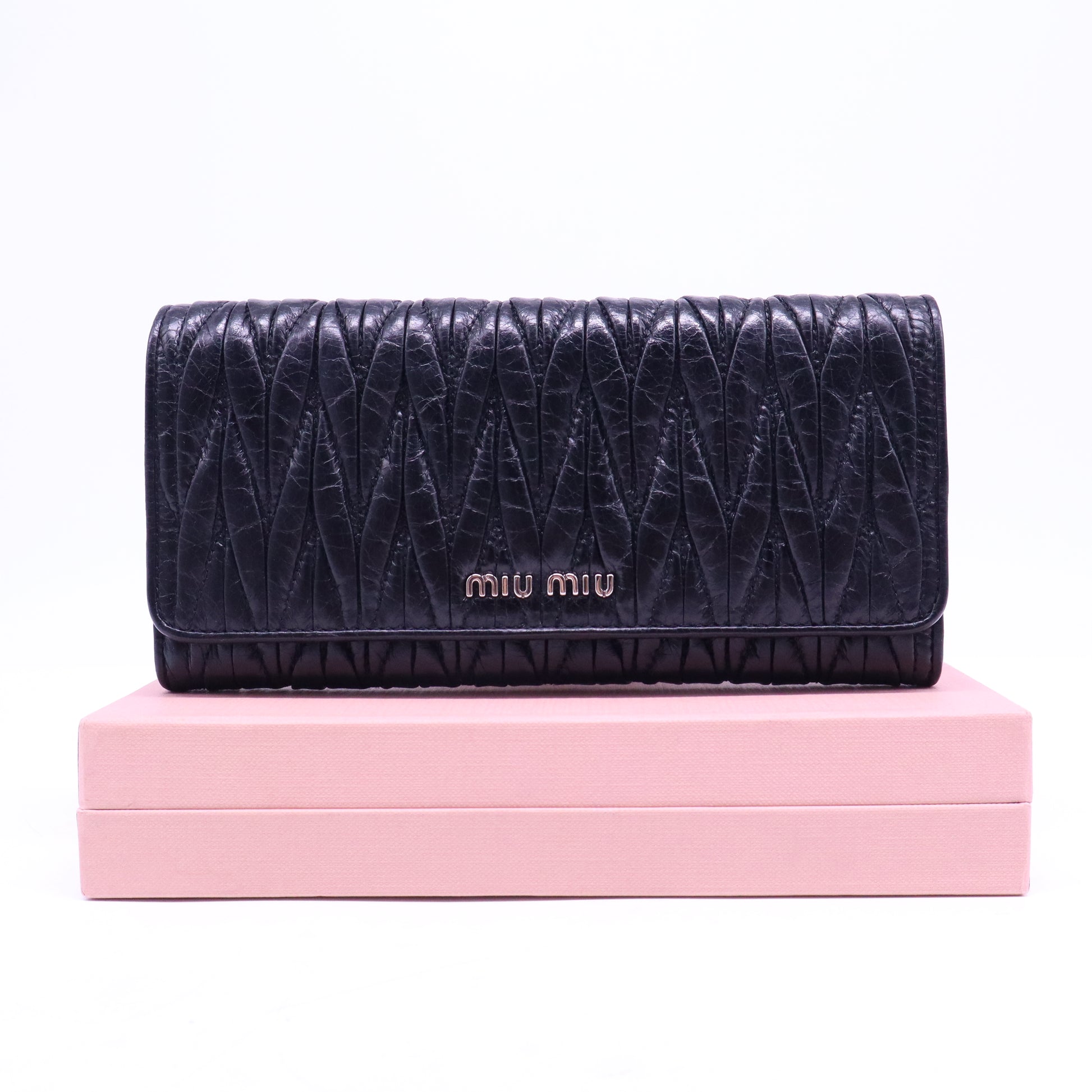 Miu Miu Nappa Matelasse Flap Wallet Black W20858