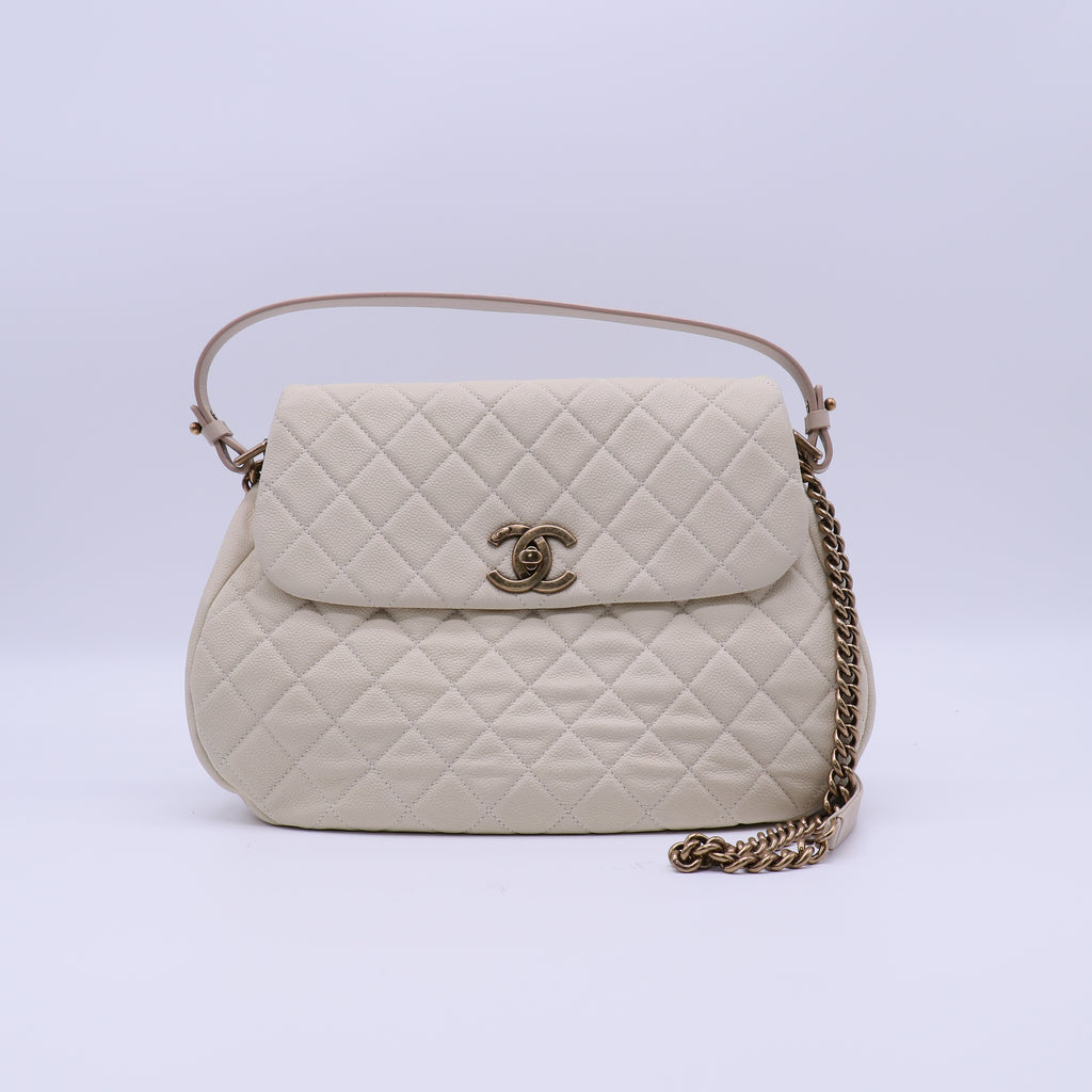 Chanel Light Beige Quilted Matte Caviar Leather CC Messenger Bag twinsB22124