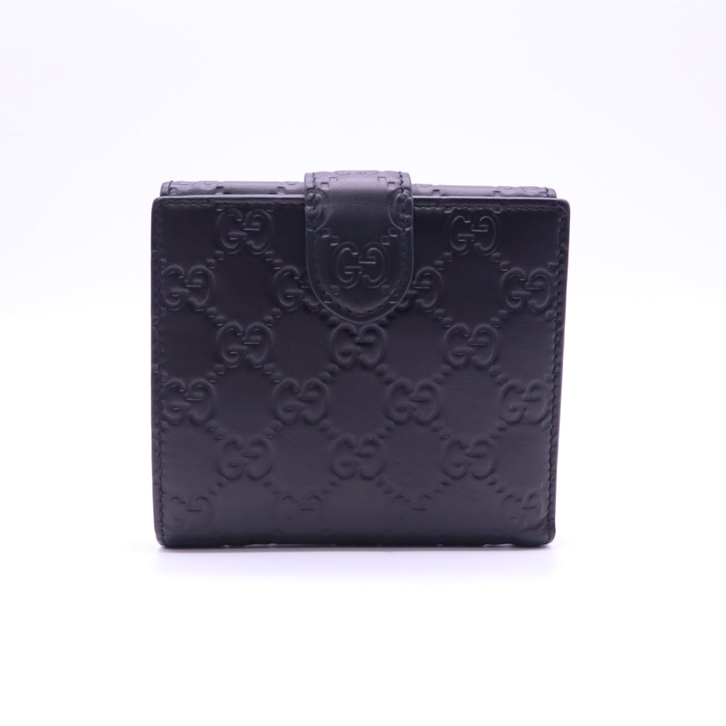 Gucci Black Guccissima Leather Interlocking G French Wallet W21409