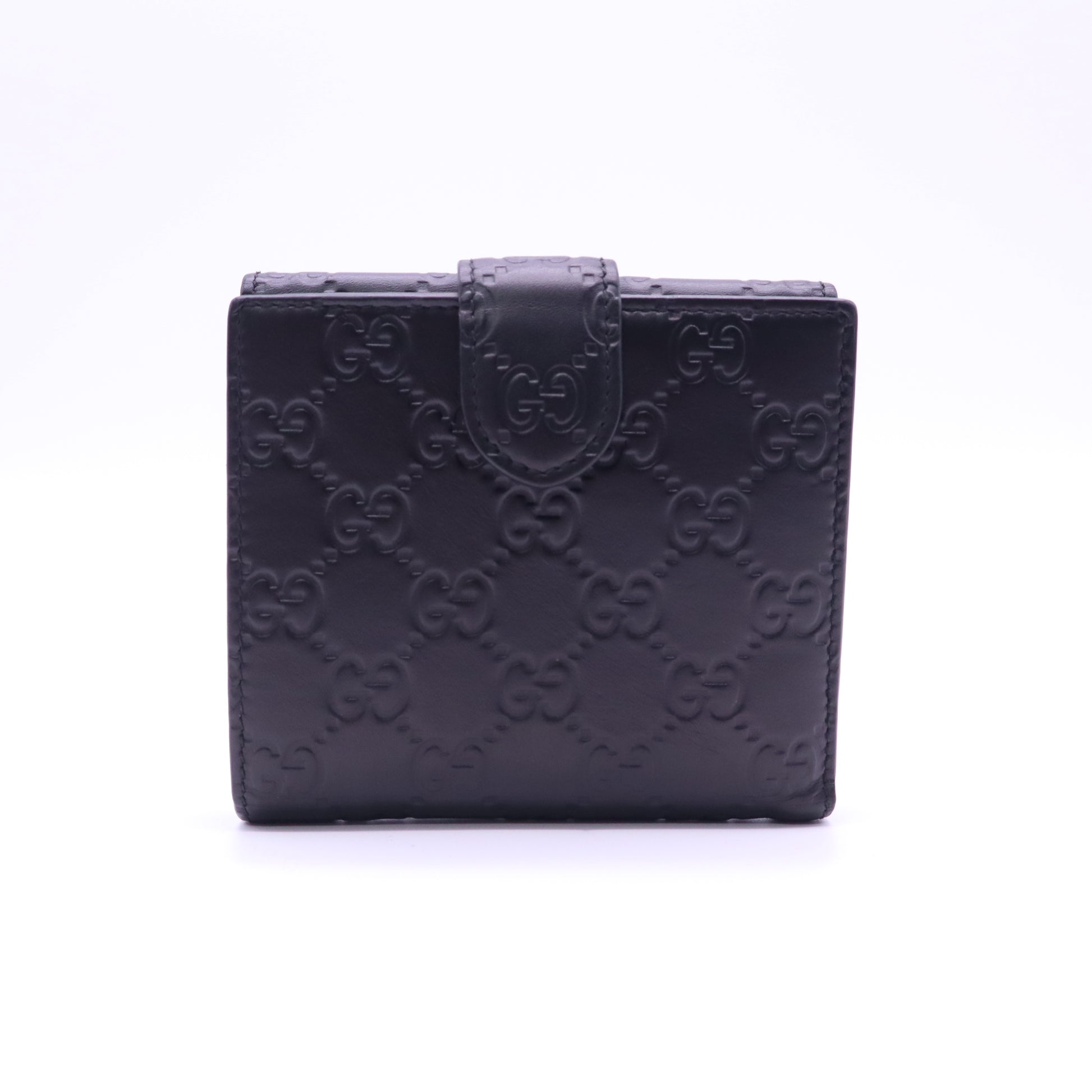 Gucci Black Guccissima Leather Interlocking G French Wallet W21409