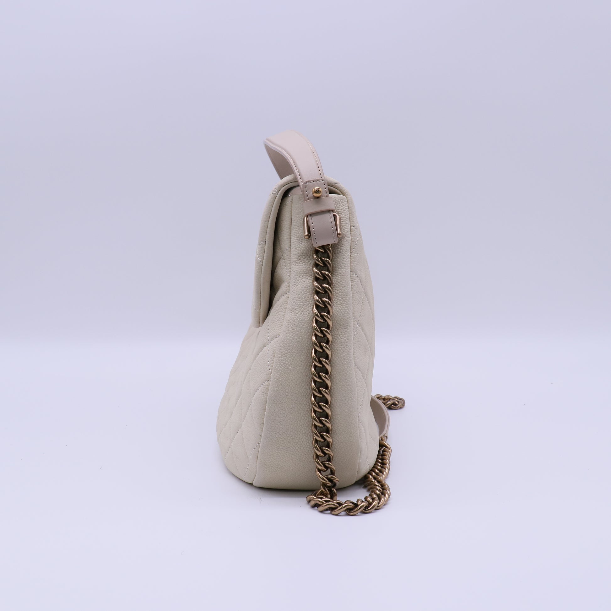 Chanel Light Beige Quilted Matte Caviar Leather CC Messenger Bag twinsB22124