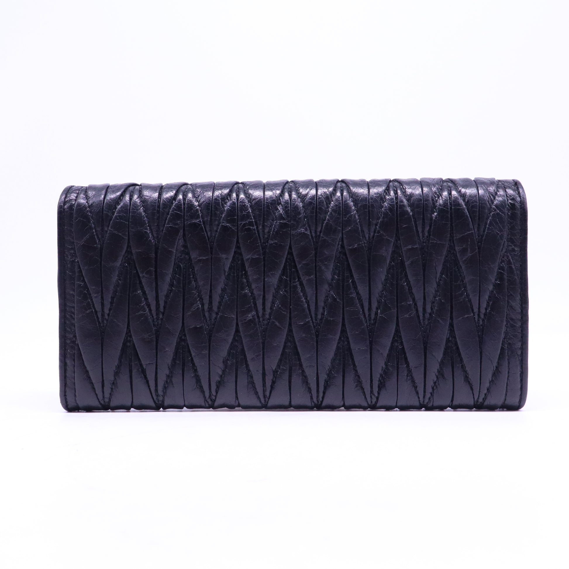 Miu Miu Nappa Matelasse Flap Wallet Black W20858
