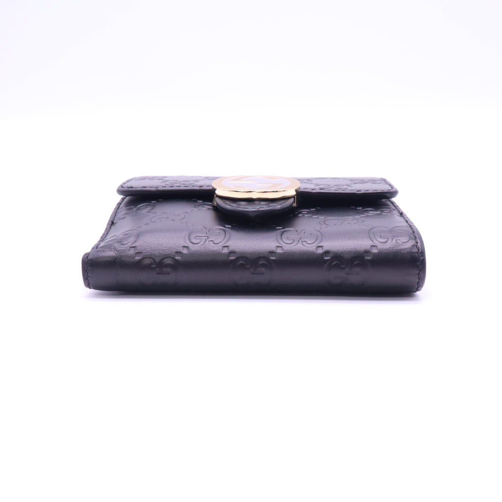 Gucci Black Guccissima Leather Interlocking G French Wallet W21409