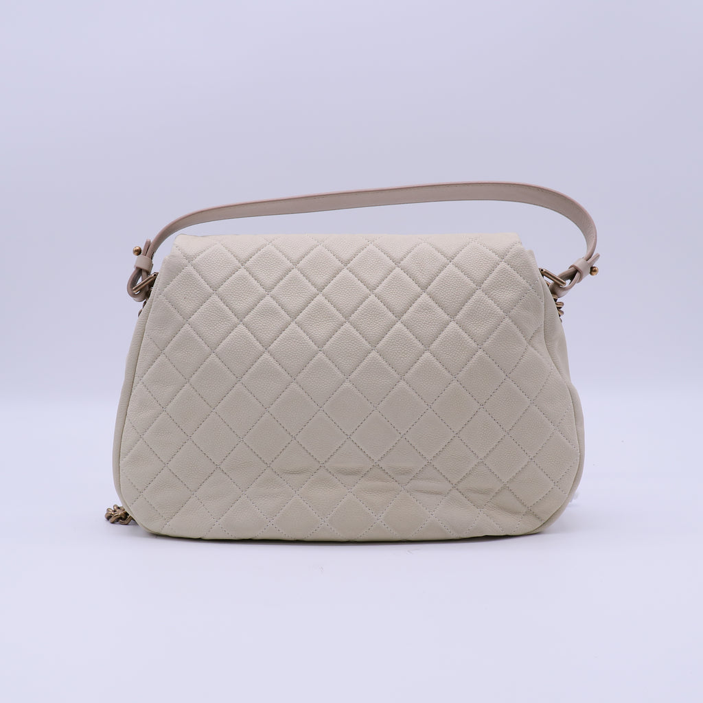 Chanel Light Beige Quilted Matte Caviar Leather CC Messenger Bag twinsB22124