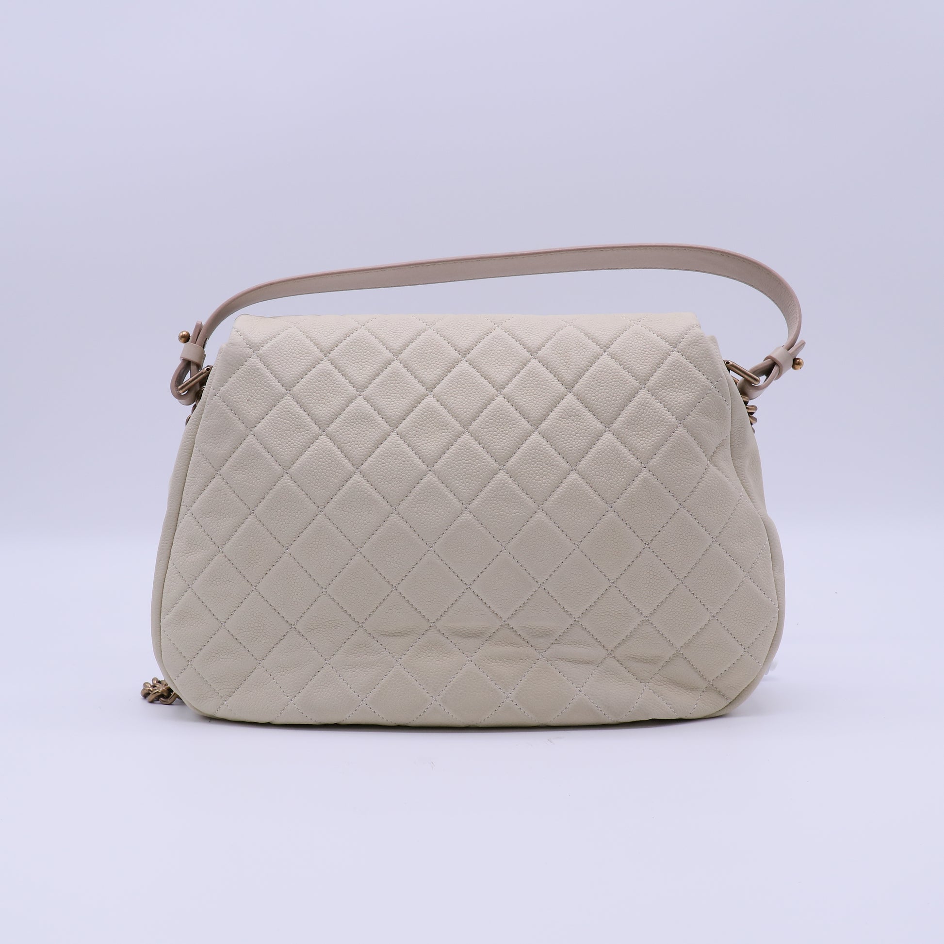 Chanel Light Beige Quilted Matte Caviar Leather CC Messenger Bag twinsB22124