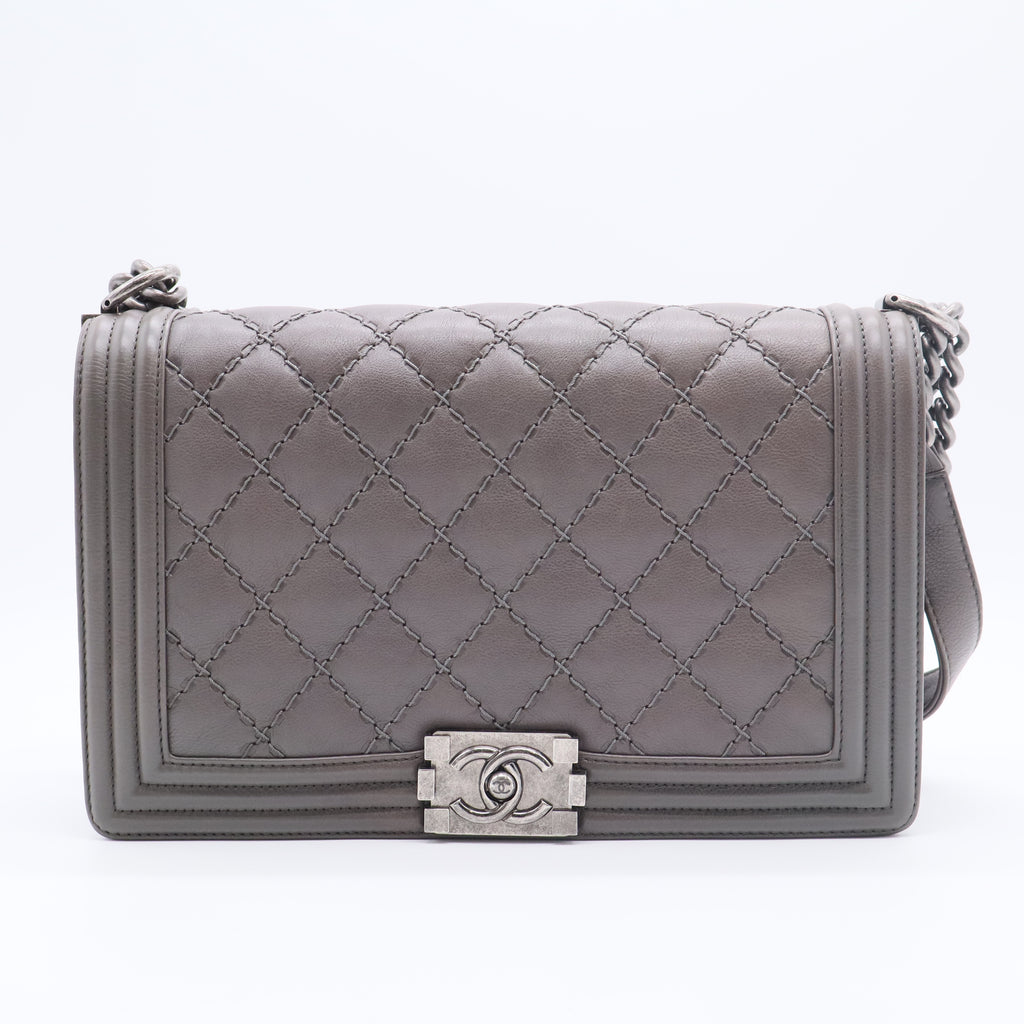 Calfskin Double Stitch New Medium Boy Flap Grey