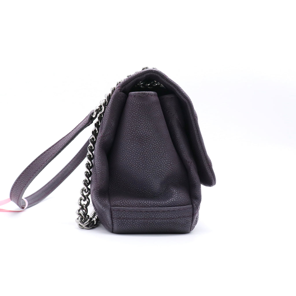 Iridescent Caviar Quilted Lady Pearly Flap Plum twins