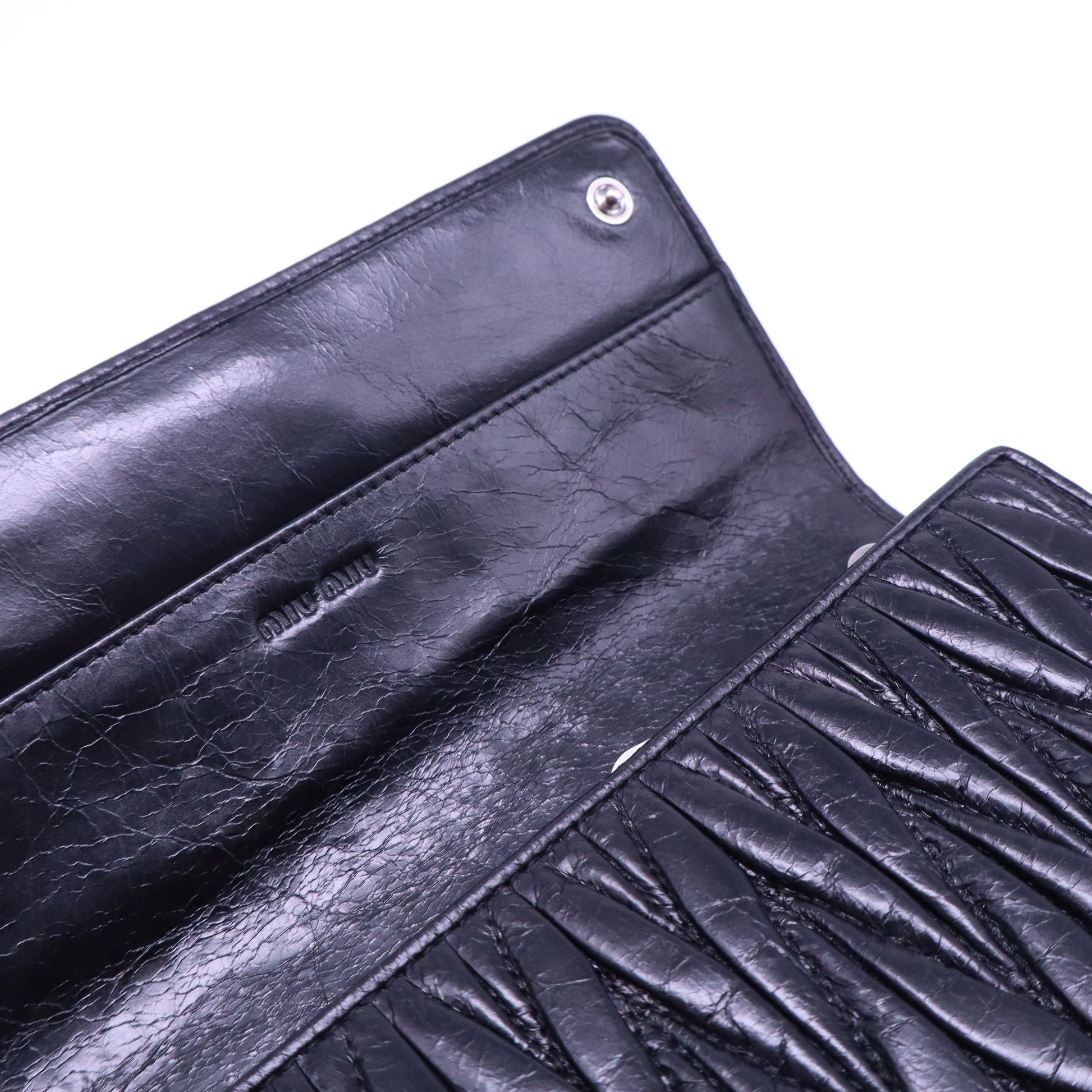 Miu Miu Nappa Matelasse Flap Wallet Black W20858