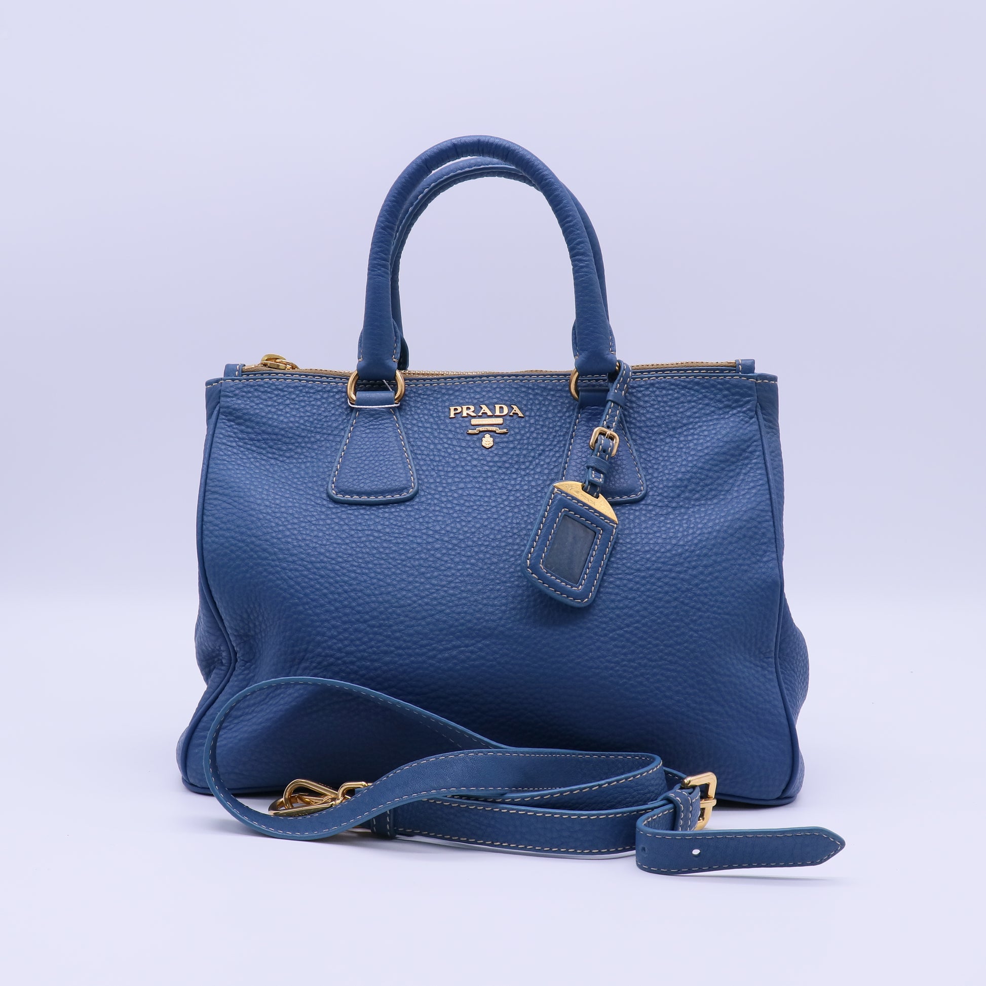 Prada Cobalto Vitello Daino Leather Shopping Tote Bag twins B21454