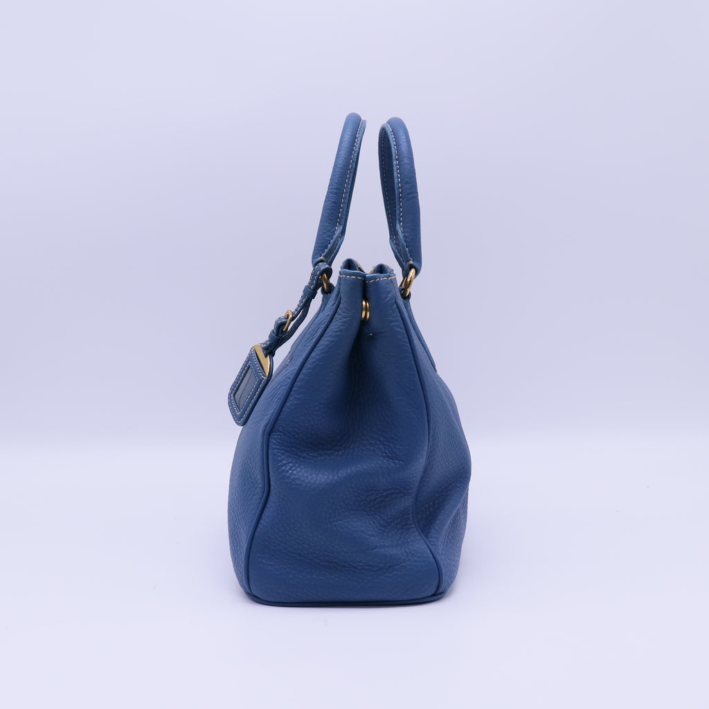 Prada Cobalto Vitello Daino Leather Shopping Tote Bag twins B21454
