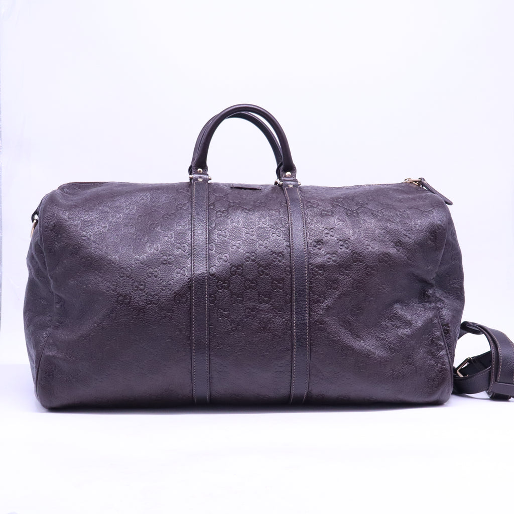 Gucci Dark Brown Guccissima Leather Large Carry-On Duffle Travel Bag twins B21055