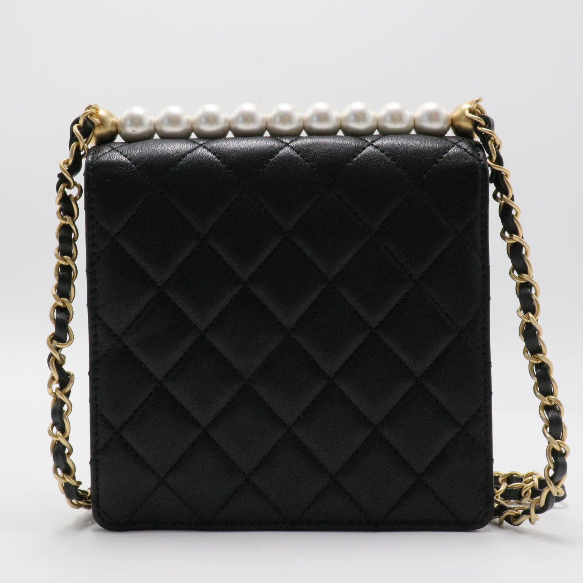 Pearl Chain Flap Bag Quilted Lambskin Small