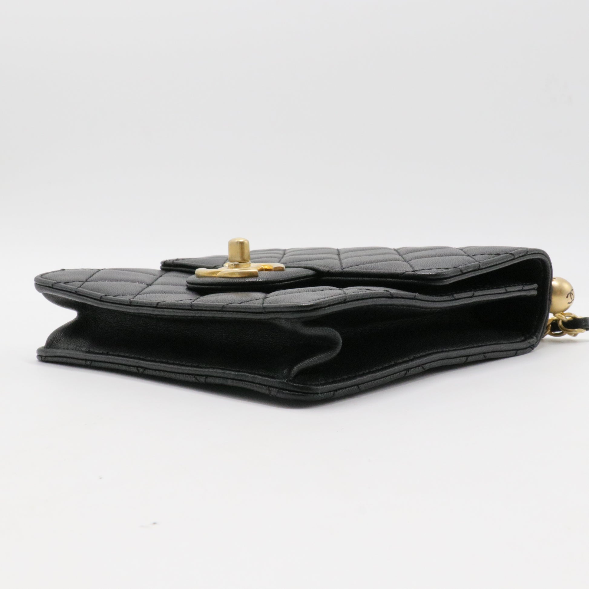 Pearl Chain Flap Bag Quilted Lambskin Small