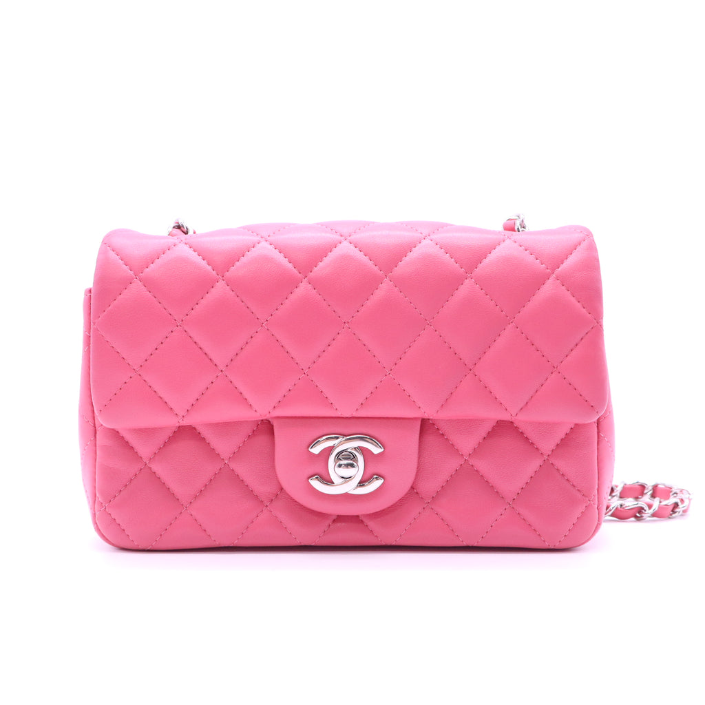 Lambskin Quilted Mini Rectangular Flap Neon Pink B22180