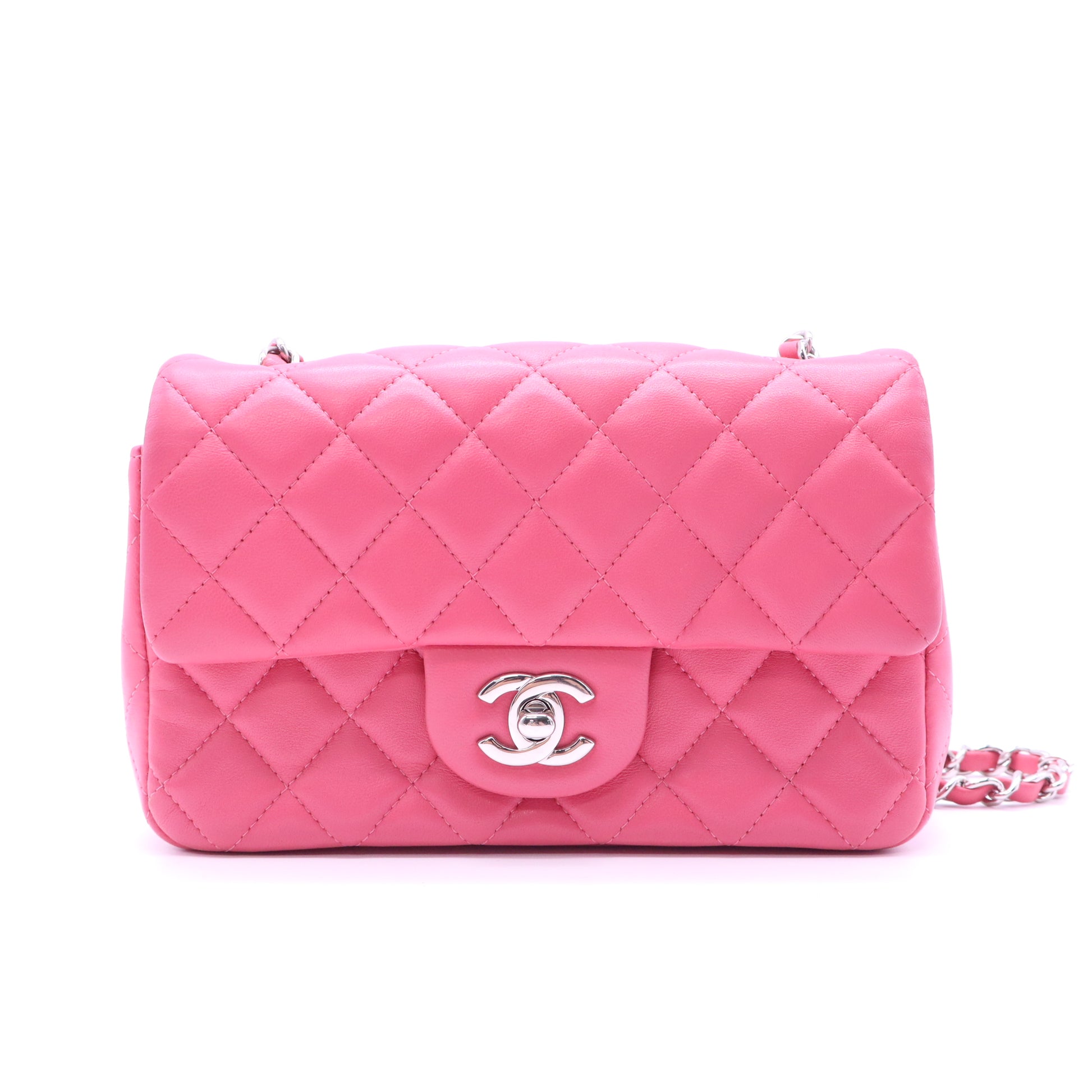 Lambskin Quilted Mini Rectangular Flap Neon Pink B22180