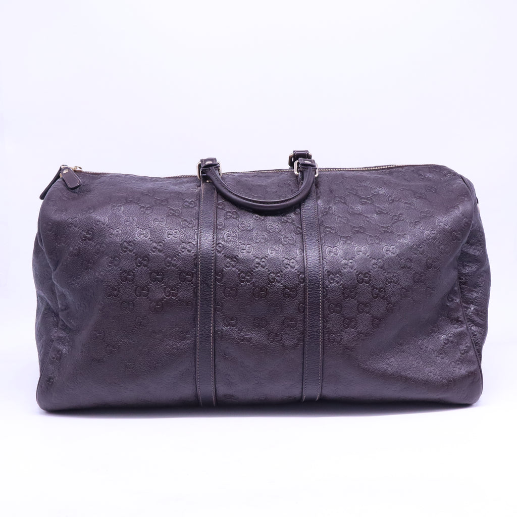 Gucci Dark Brown Guccissima Leather Large Carry-On Duffle Travel Bag twins B21055