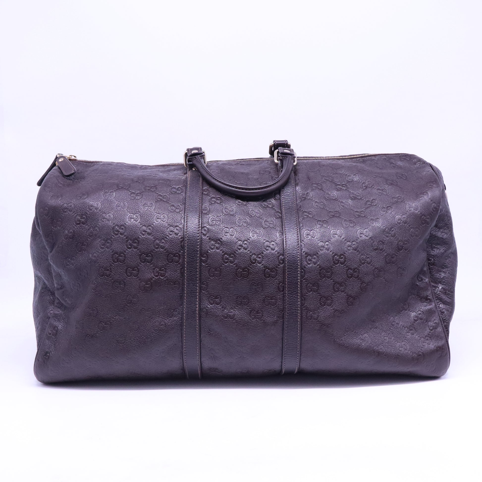 Gucci Dark Brown Guccissima Leather Large Carry-On Duffle Travel Bag twins B21055