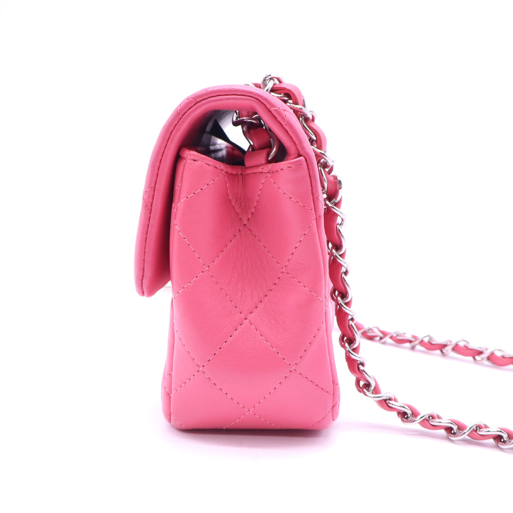 Lambskin Quilted Mini Rectangular Flap Neon Pink B22180