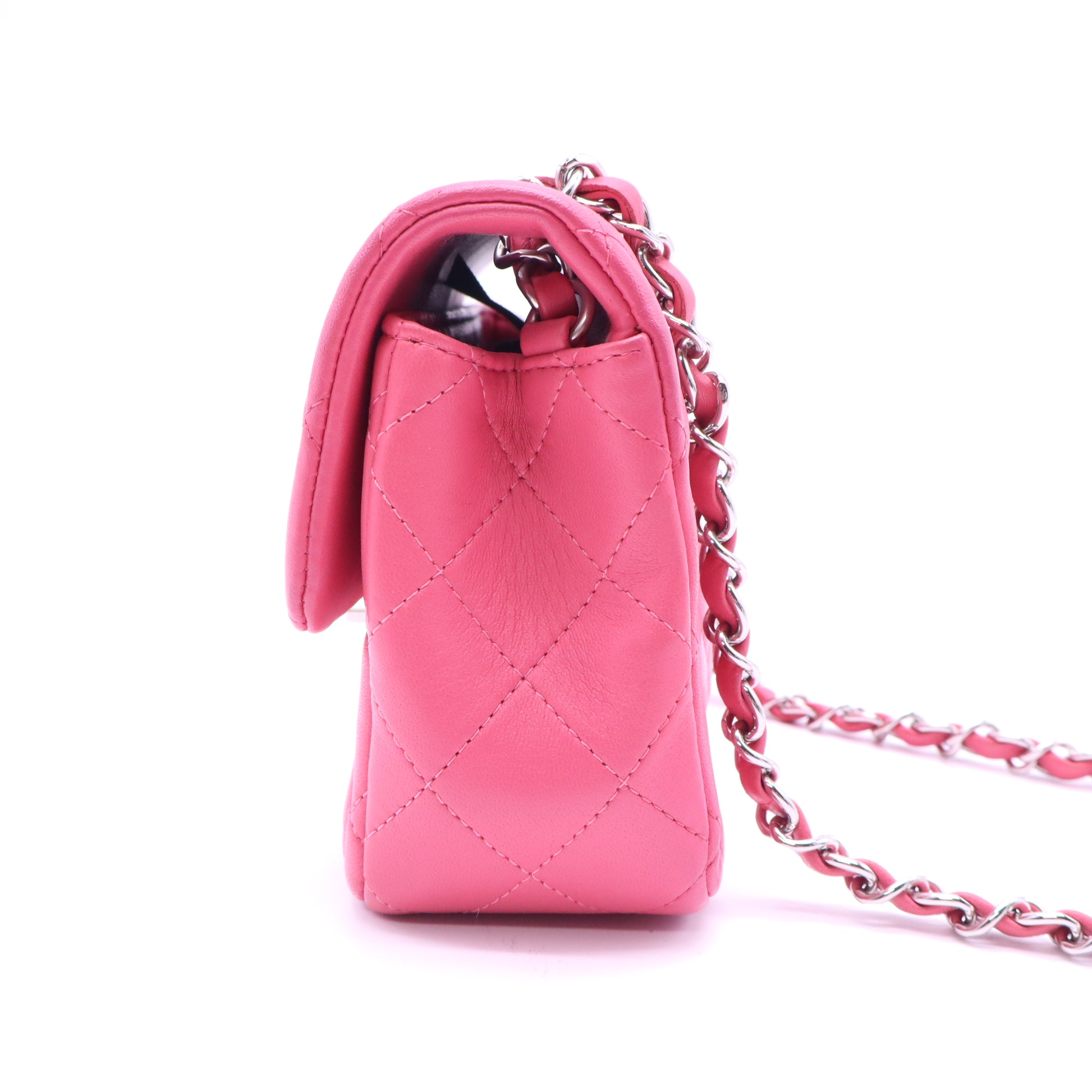 Lambskin Quilted Mini Rectangular Flap Neon Pink B22180